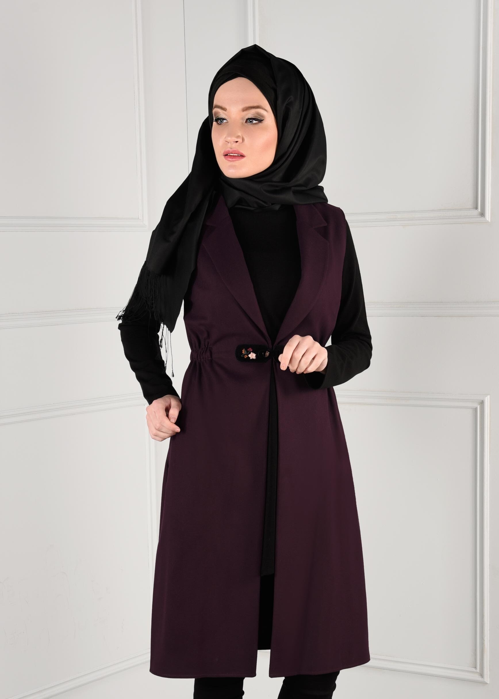 Tesettür giyim MÜRDÜM BELİ LASTİKLİ CEPLİ YELEK 4648 