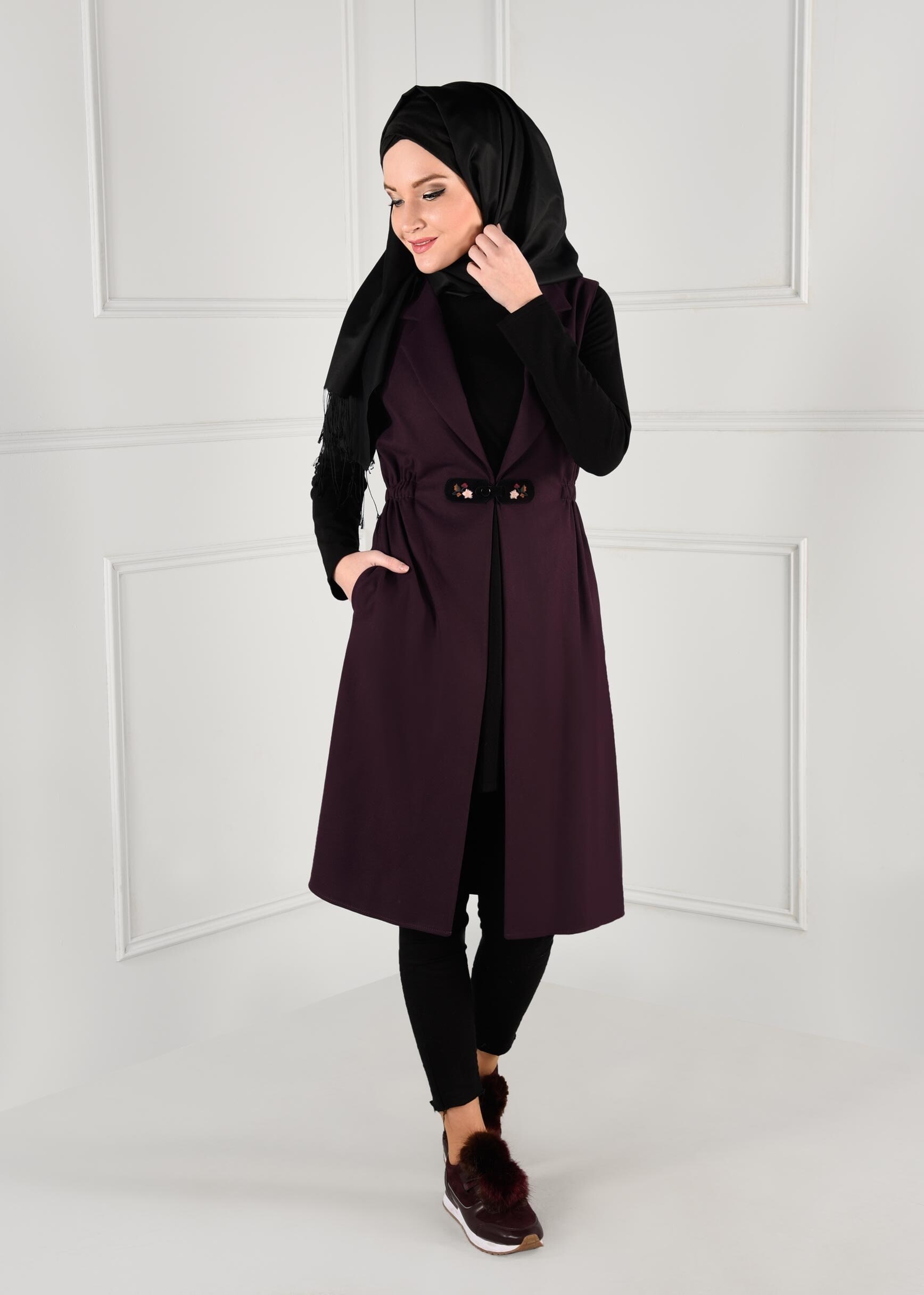 Tesettür giyim MÜRDÜM BELİ LASTİKLİ CEPLİ YELEK 4648 