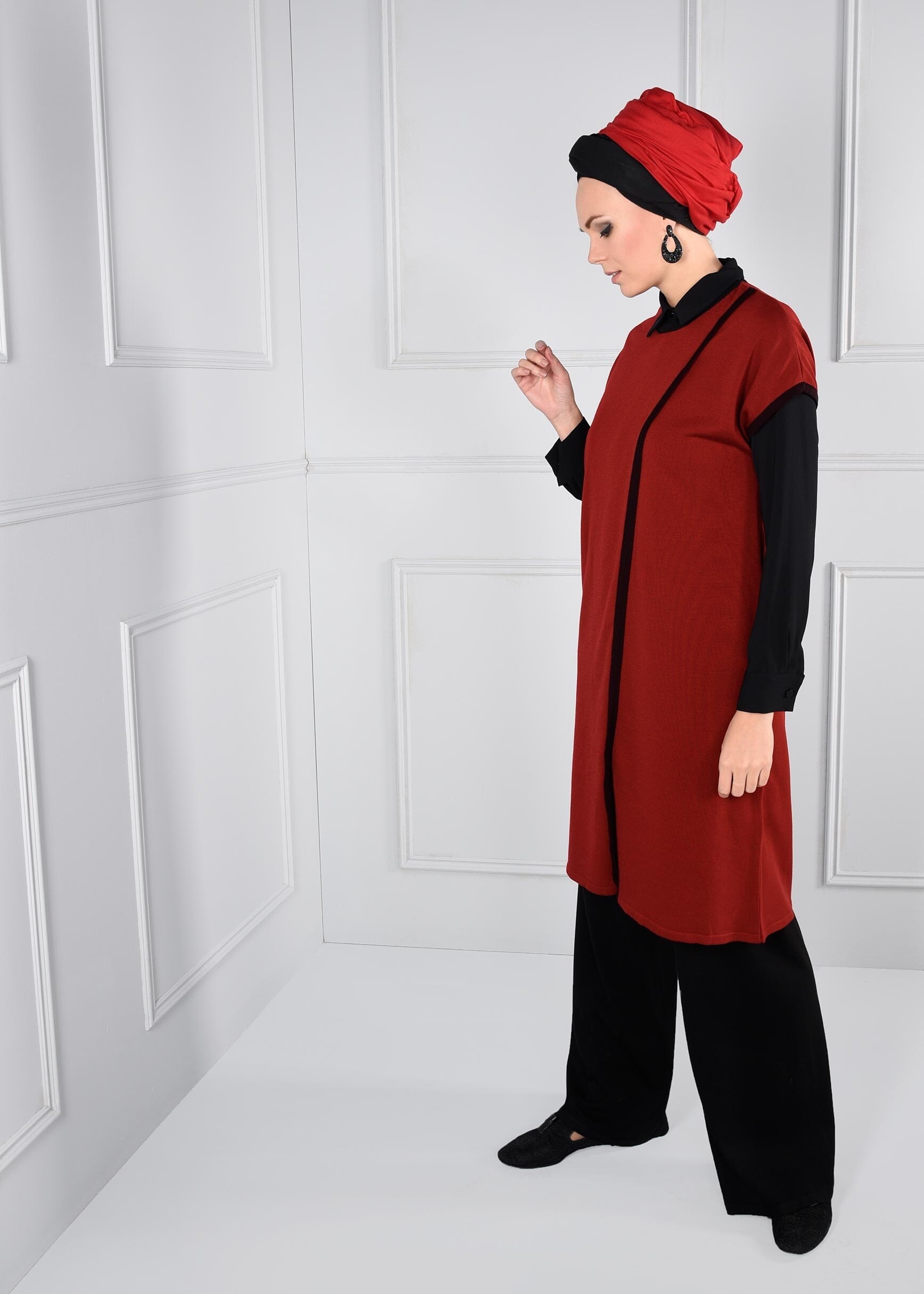 Tesettür giyim KIRMIZI YARIM KOL TRİKO YELEK 4697