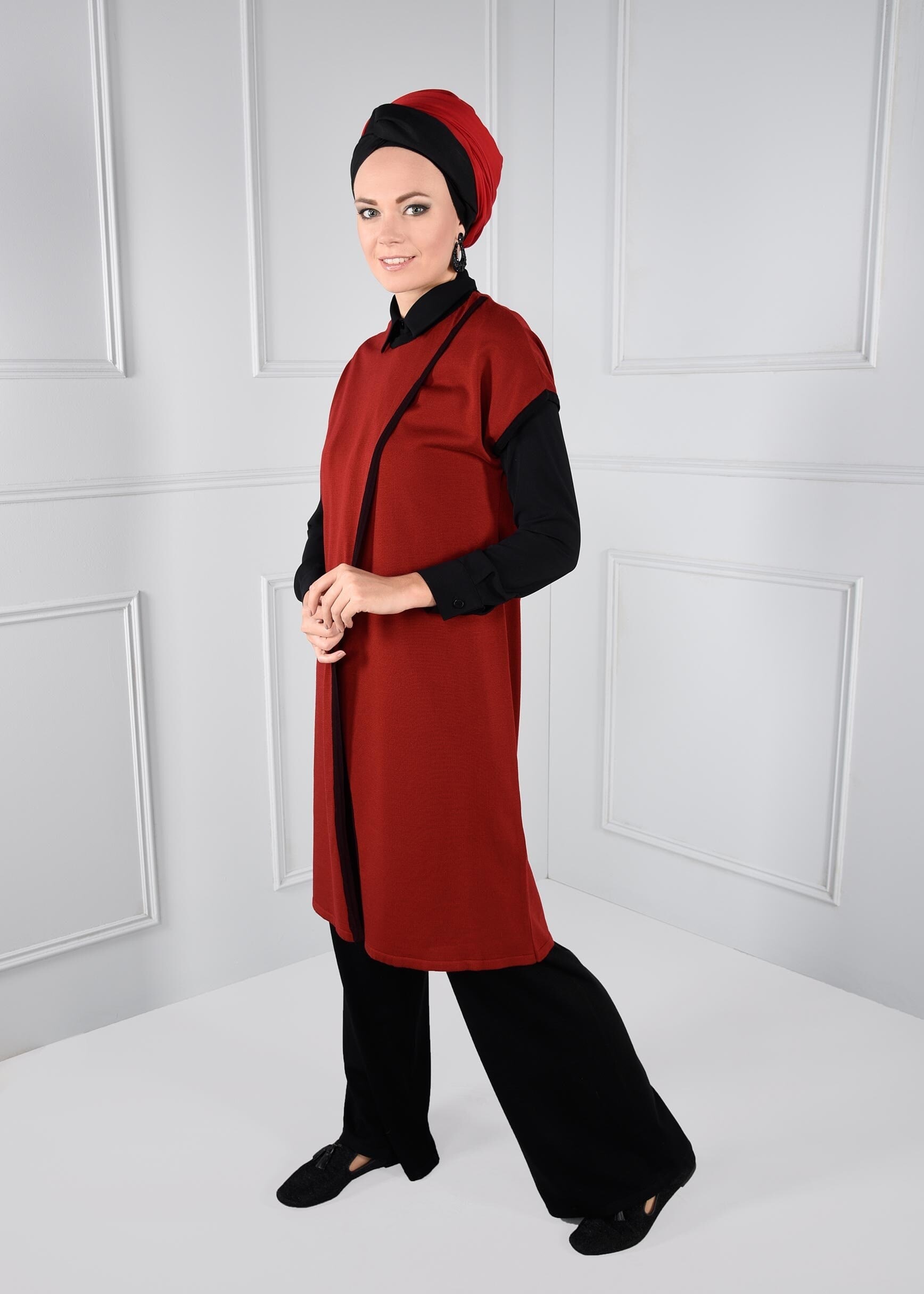 Tesettür giyim KIRMIZI YARIM KOL TRİKO YELEK 4697