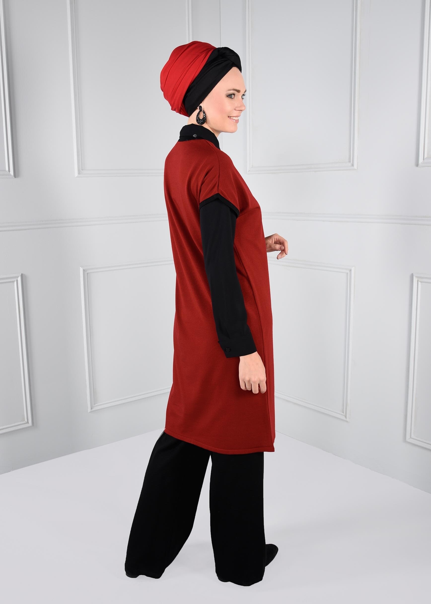 Tesettür giyim KIRMIZI YARIM KOL TRİKO YELEK 4697