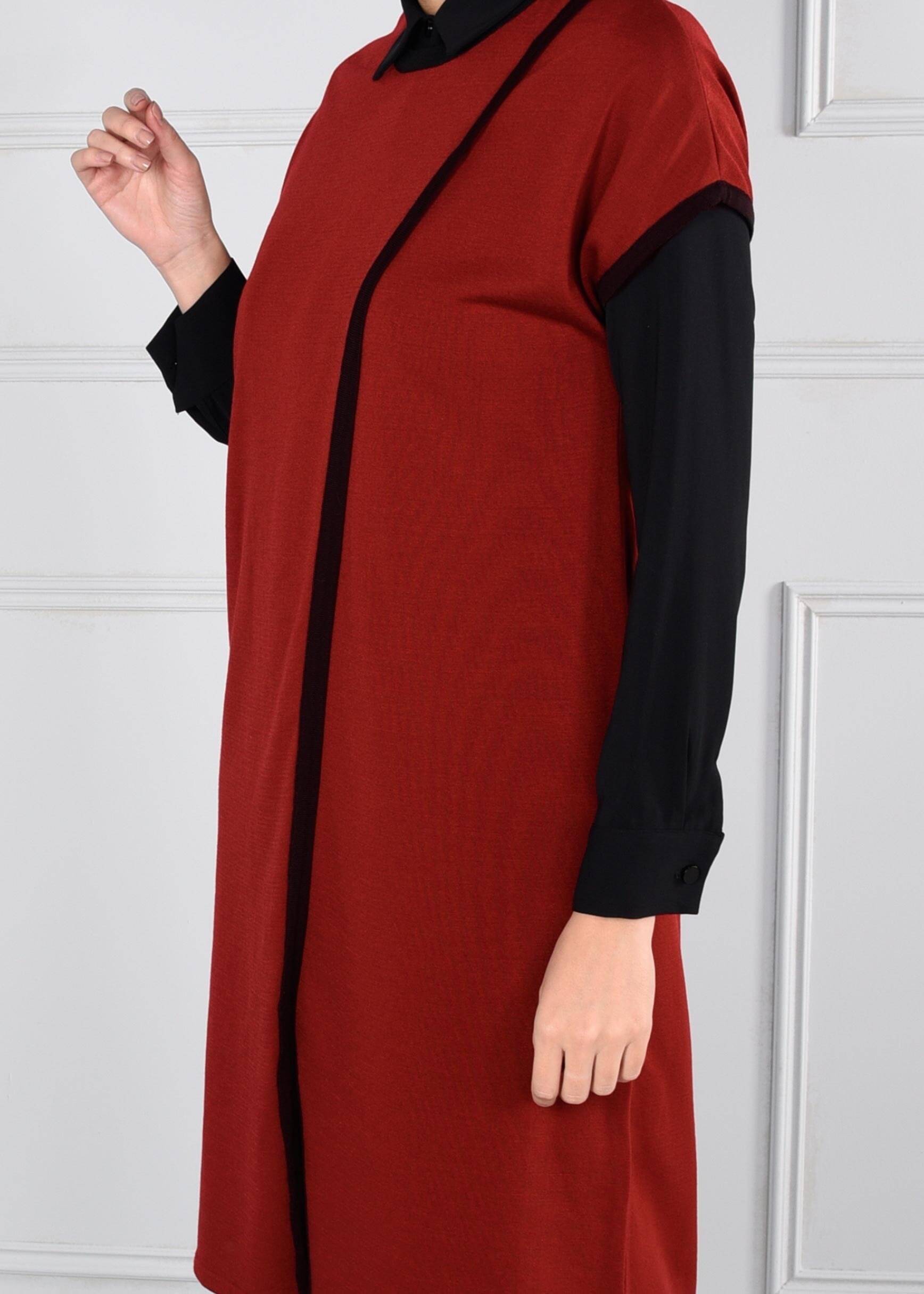 Tesettür giyim KIRMIZI YARIM KOL TRİKO YELEK 4697