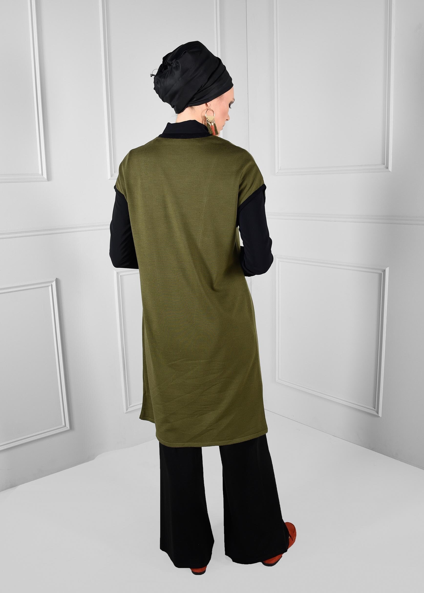 Tesettür giyim HAKİ YARIM KOL TRİKO YELEK 4697