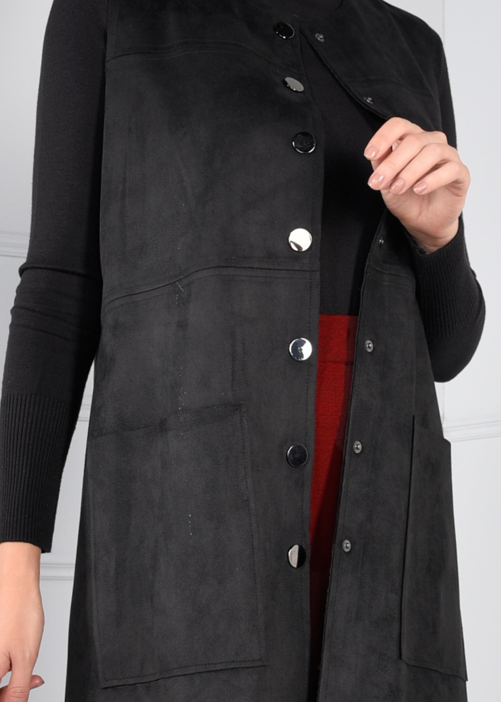 Tesettür giyim SİYAH ÇITÇITLI CEPLİ SÜET YELEK 4704