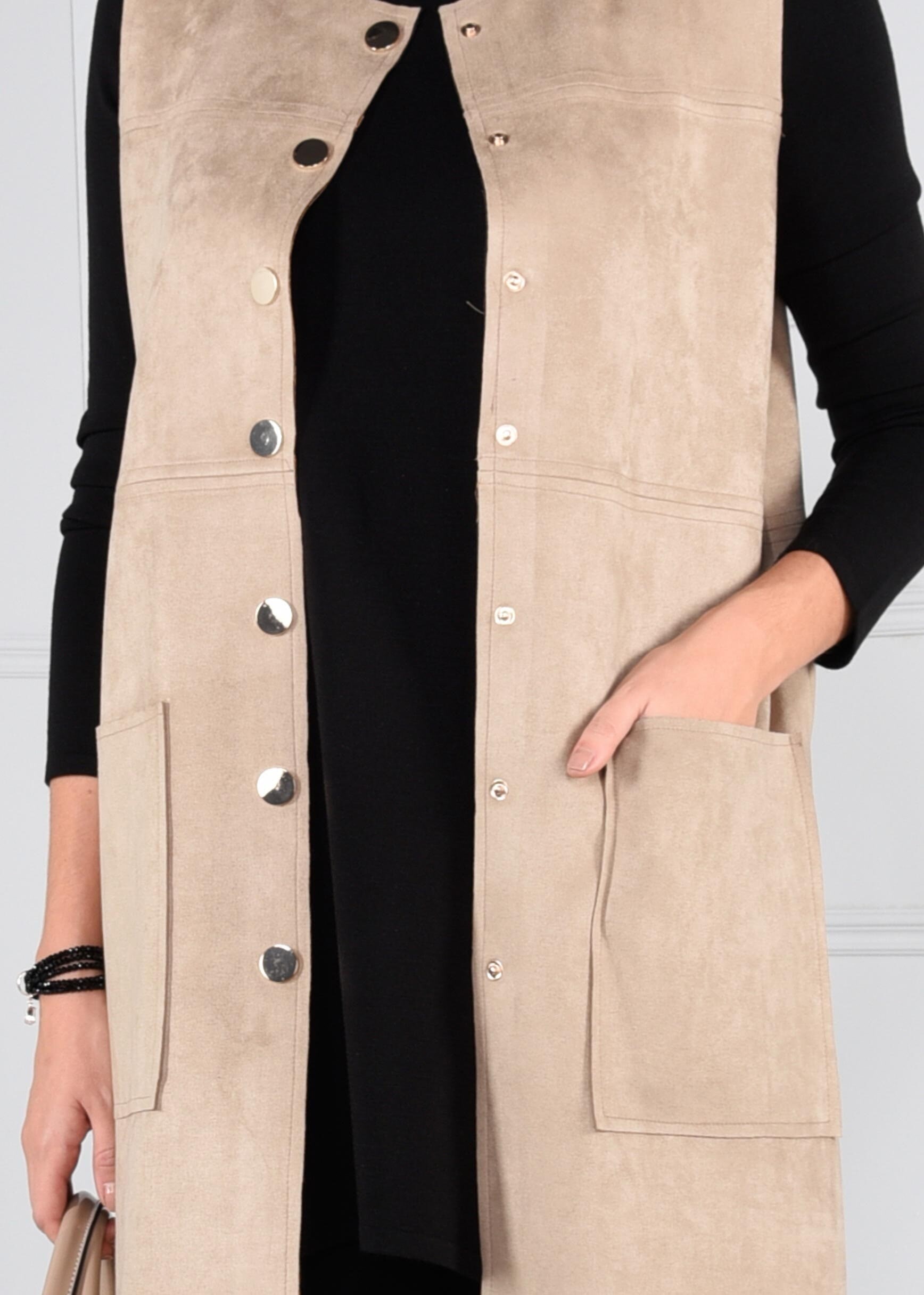 Tesettür giyim BEJ ÇITÇITLI CEPLİ SÜET YELEK 4704