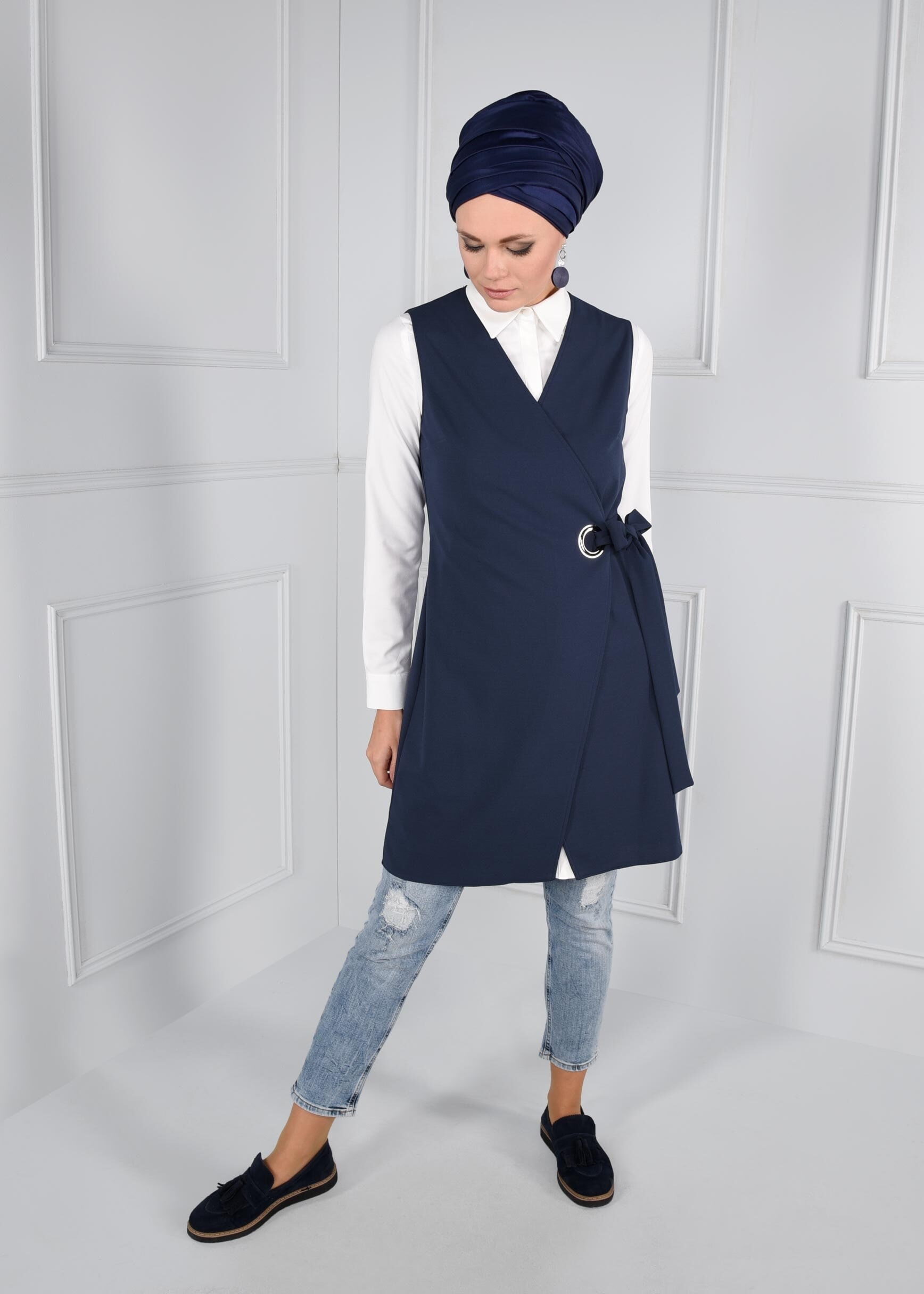 Tesettür giyim LACİVERT KUŞAKLI ANVELOP YELEK 4707