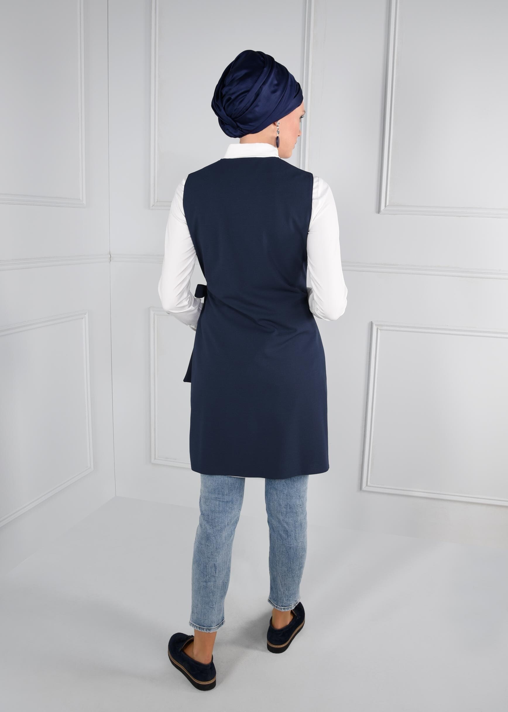 Tesettür giyim LACİVERT KUŞAKLI ANVELOP YELEK 4707