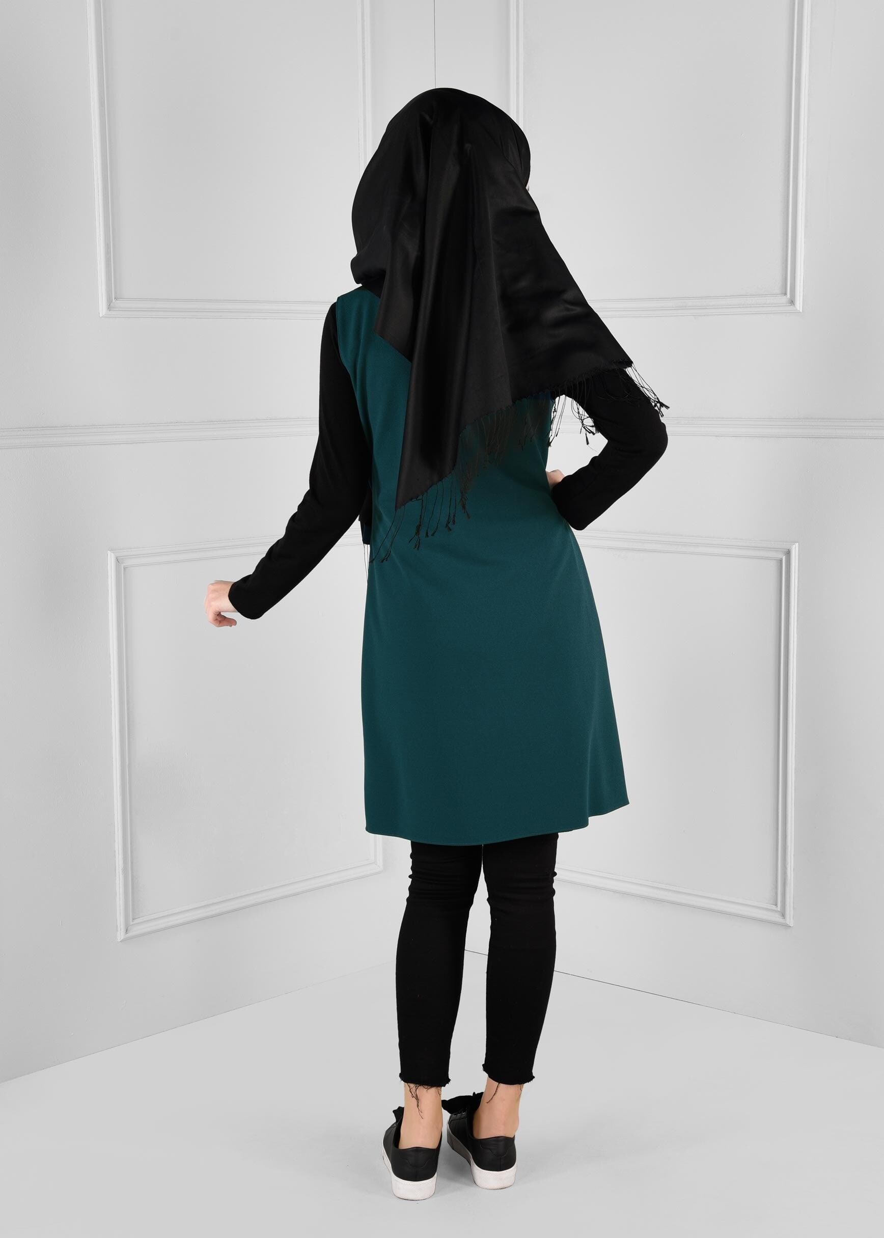 Tesettür giyim MAVİ KUŞAKLI ANVELOP YELEK 4707