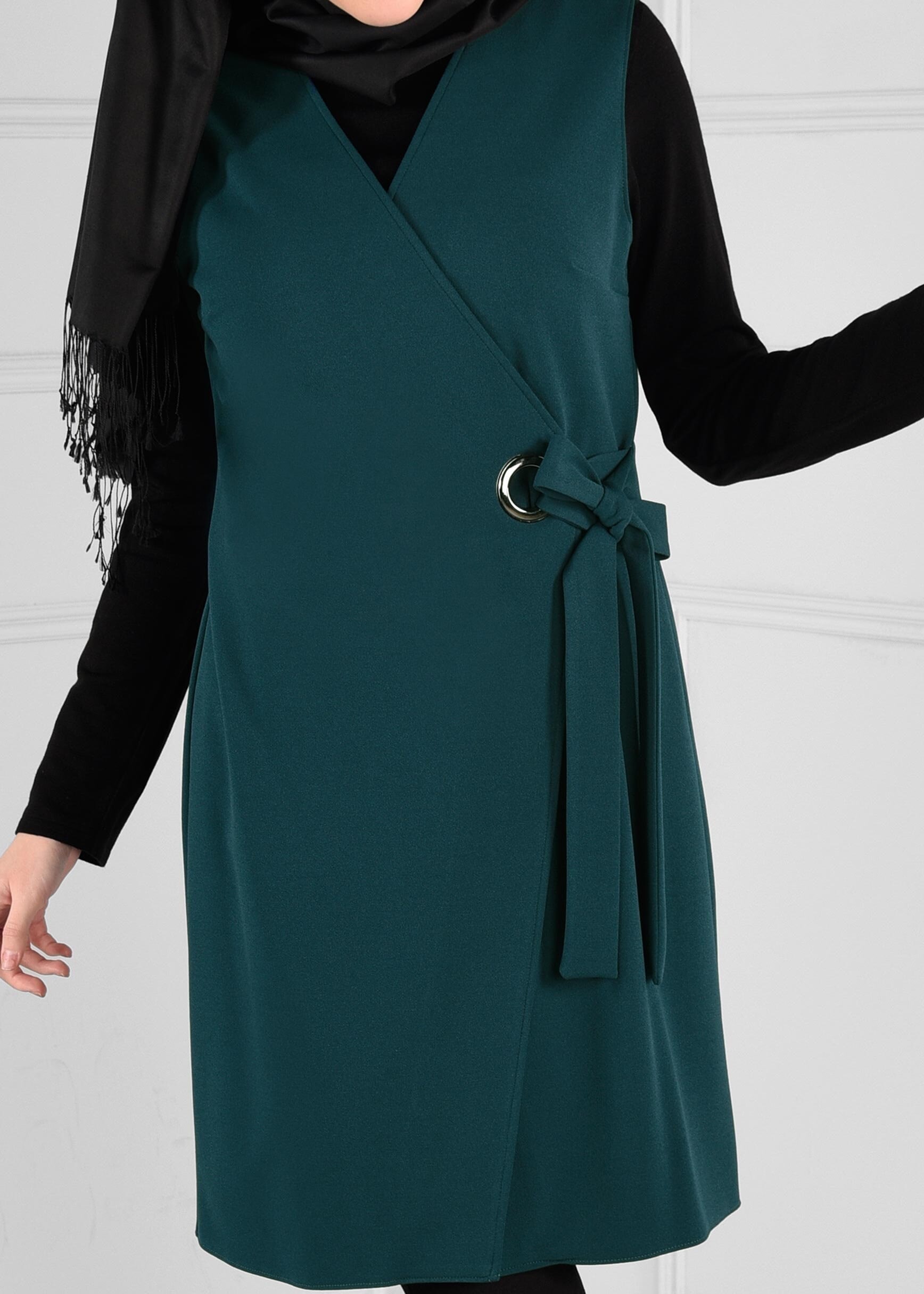 Tesettür giyim MAVİ KUŞAKLI ANVELOP YELEK 4707