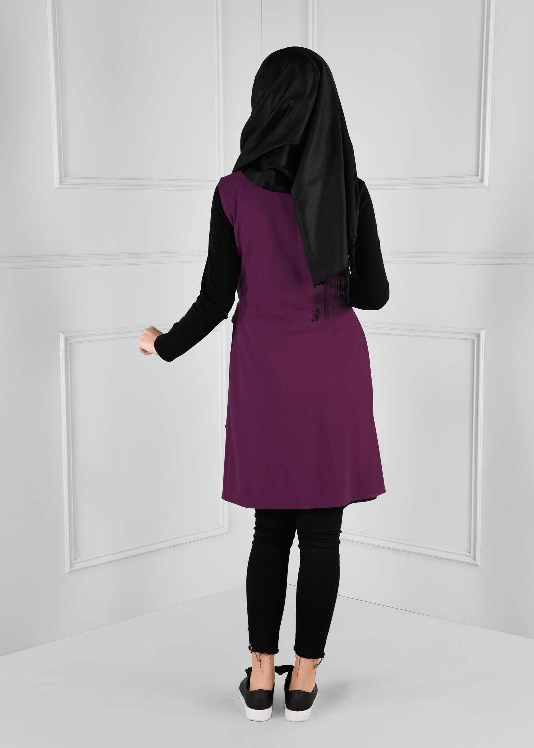 Tesettür giyim MOR KUŞAKLI ANVELOP YELEK 4707