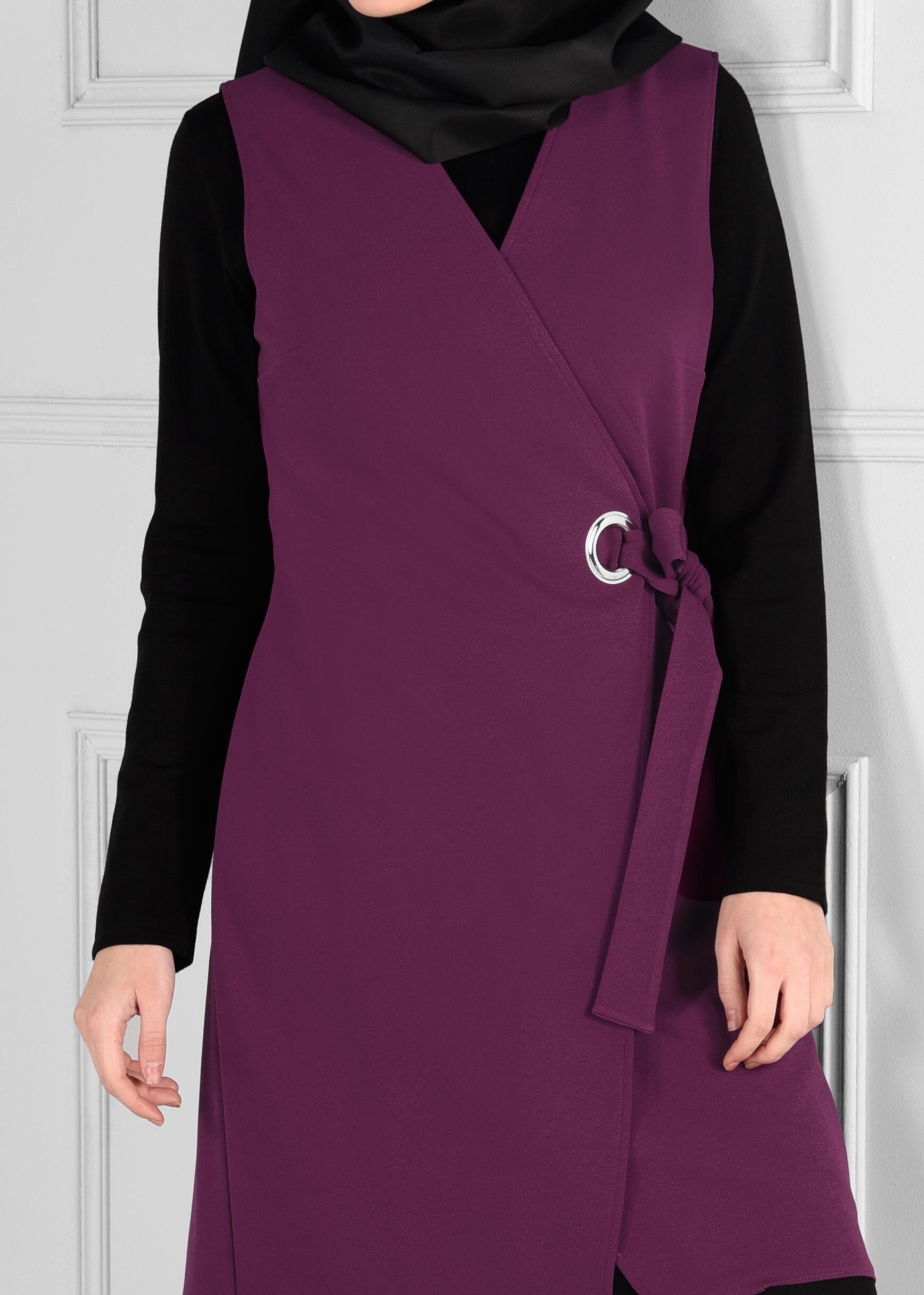 Tesettür giyim MOR KUŞAKLI ANVELOP YELEK 4707