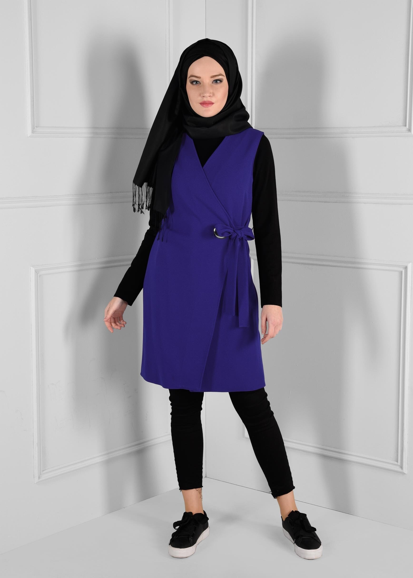 Tesettür giyim LACİVERT KUŞAKLI ANVELOP YELEK 4707