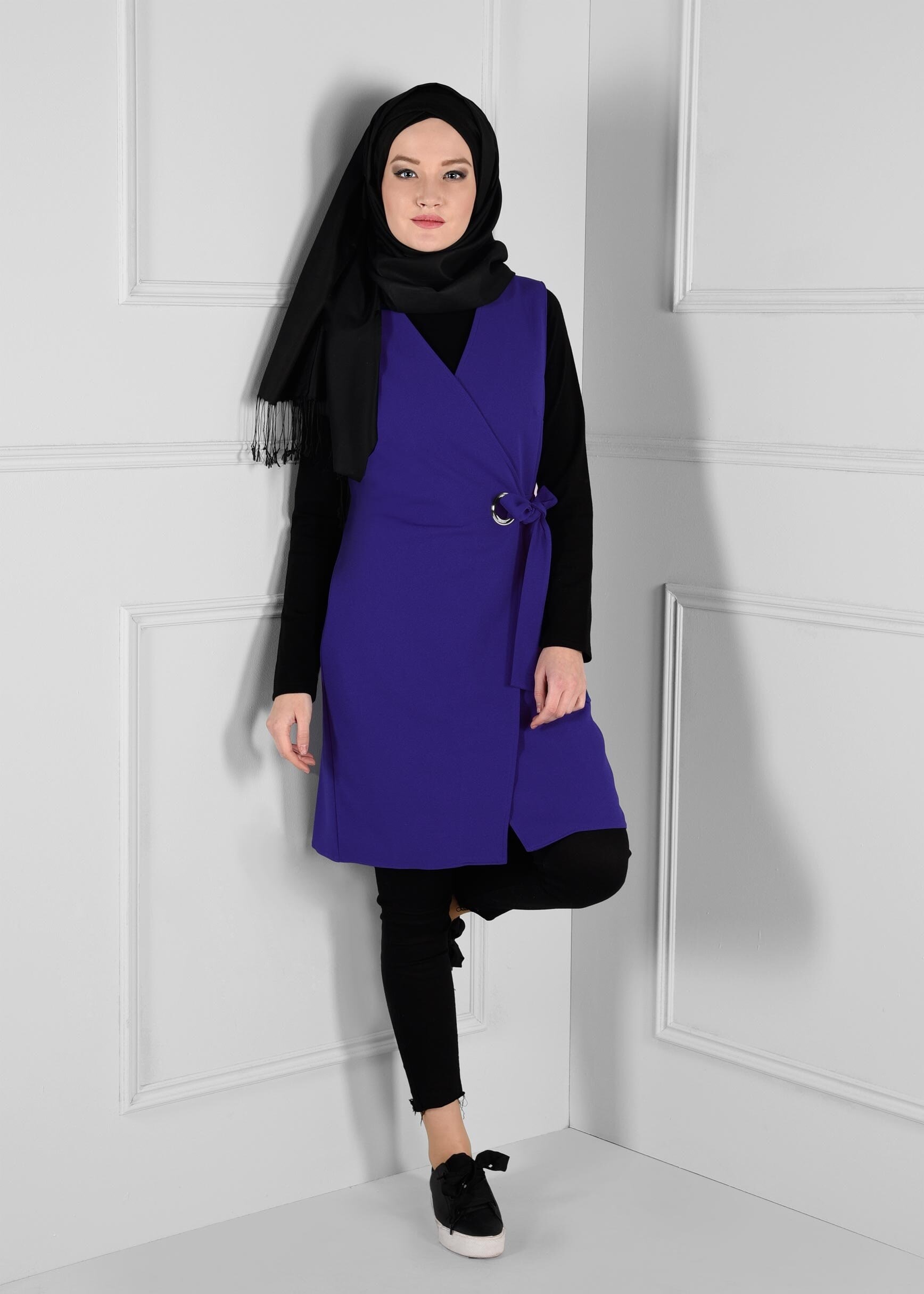 Tesettür giyim LACİVERT KUŞAKLI ANVELOP YELEK 4707