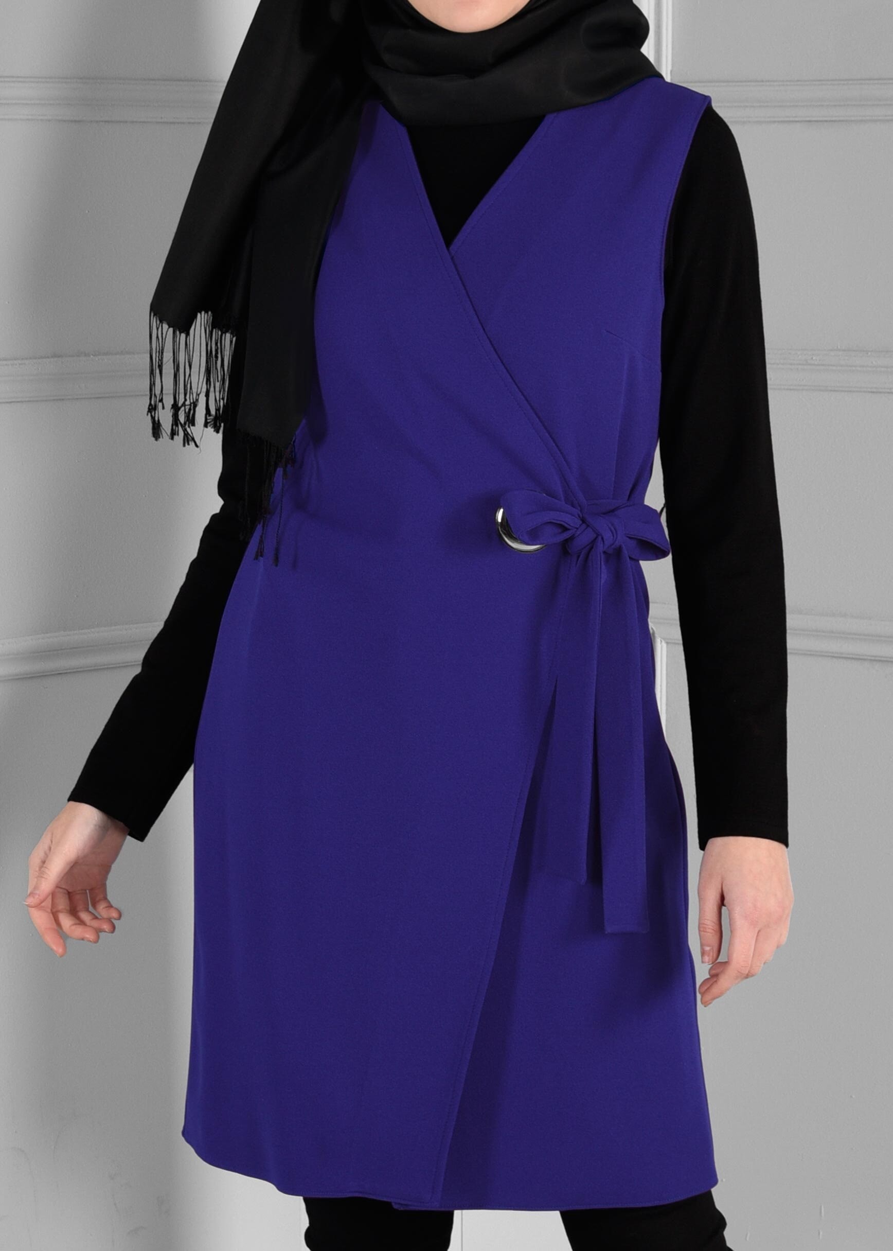 Tesettür giyim LACİVERT KUŞAKLI ANVELOP YELEK 4707