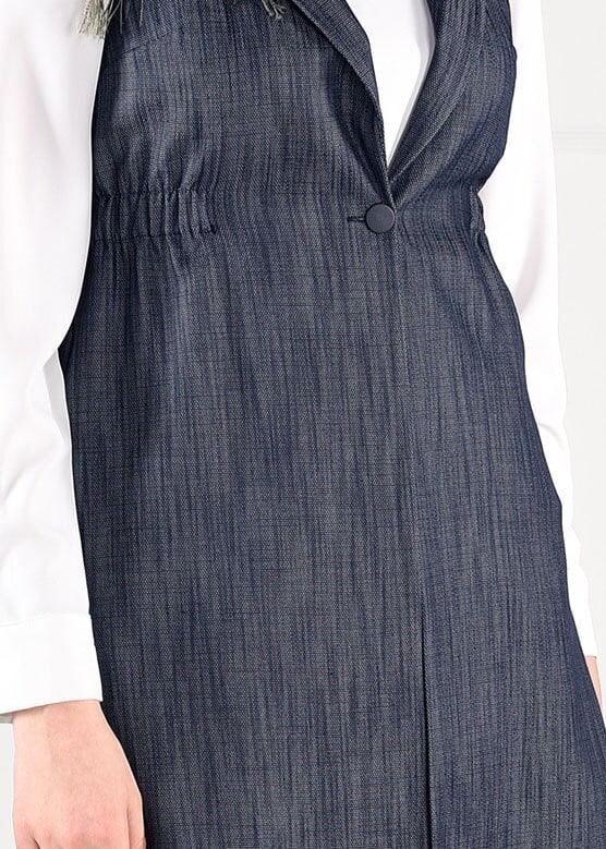 Tesettür giyim LACİVERT BELİ LASTİKLİ SIRTI NAKIŞ İŞLEMELİ DÜĞMELİ YELEK 4749