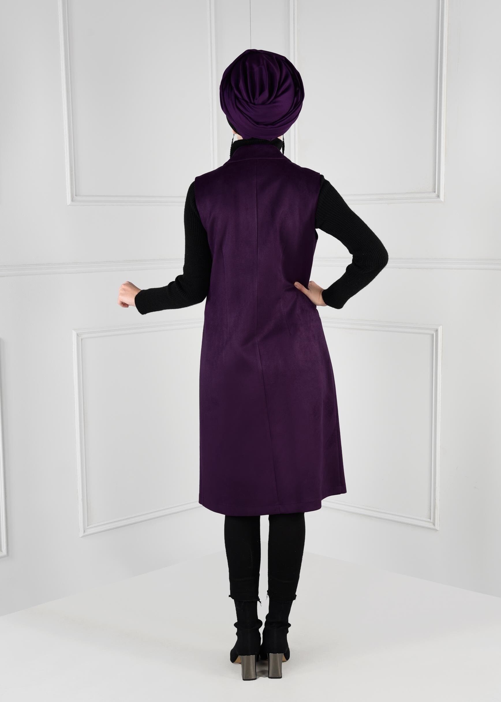 Tesettür giyim MOR DÜĞMELİ CEPLİ SÜET YELEK 4792