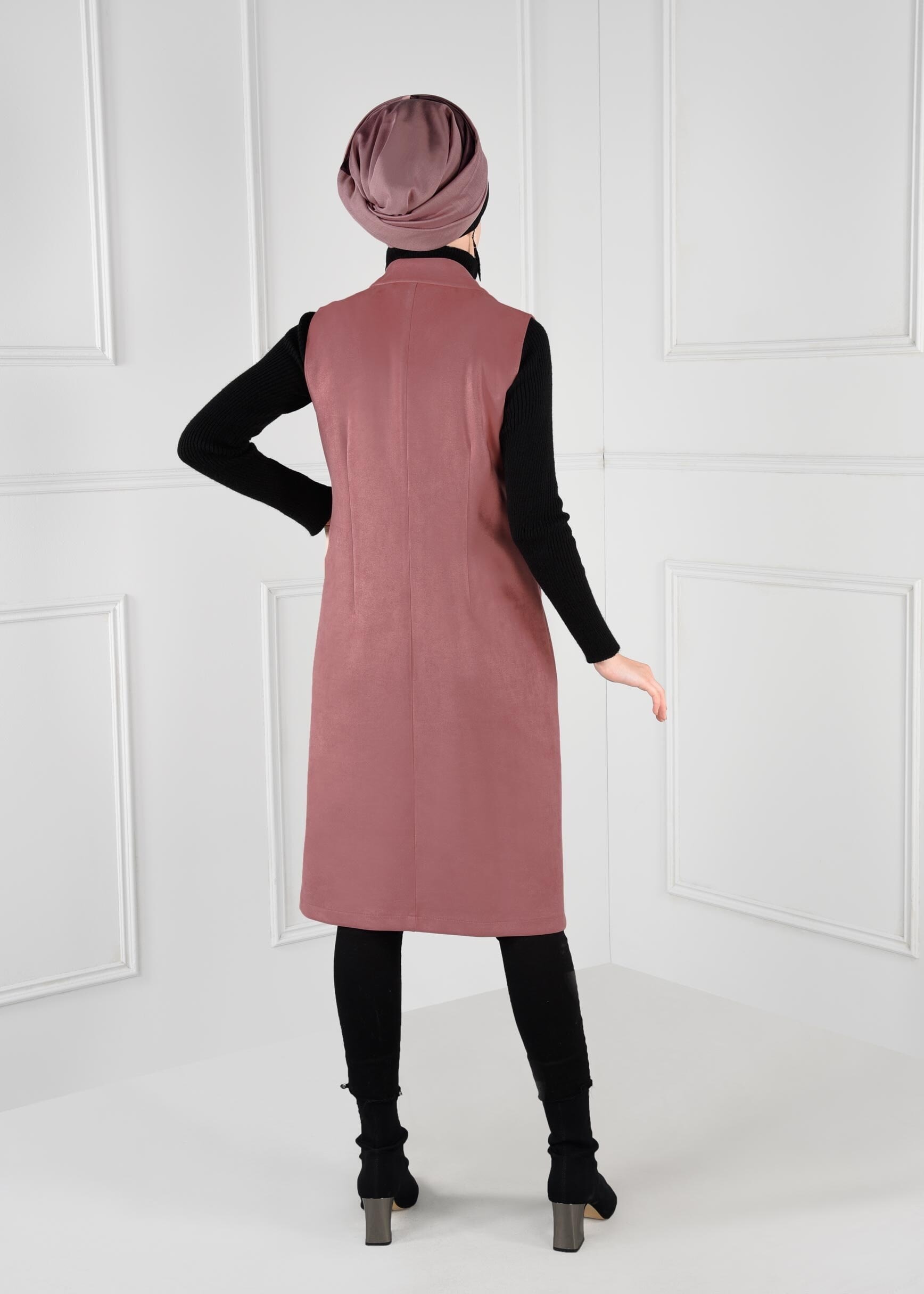 Tesettür giyim PUDRA DÜĞMELİ CEPLİ SÜET YELEK 4792
