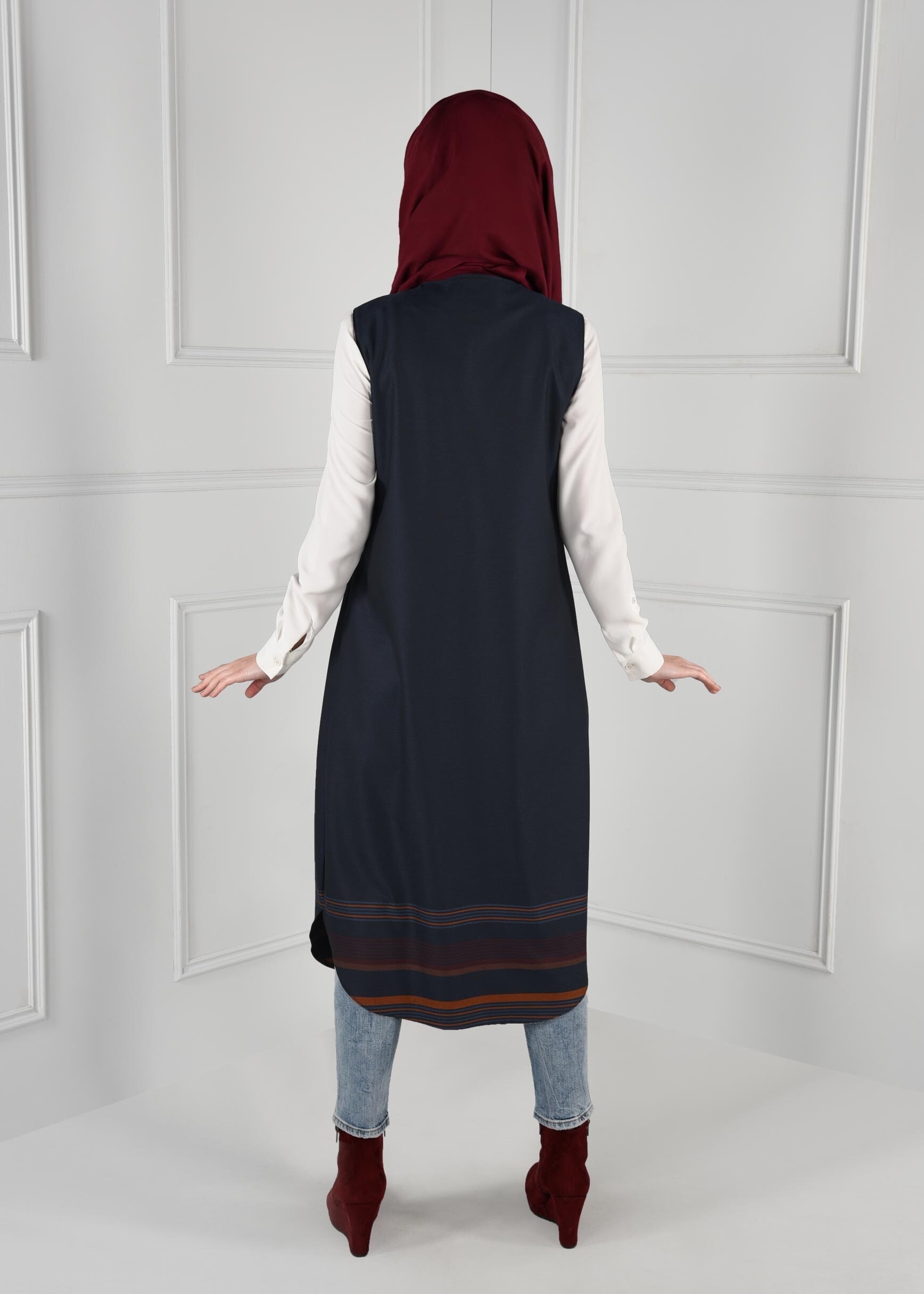 Tesettür giyim LACİVERT ÇİZGİ DETAYLI CEPLİ YELEK 4819