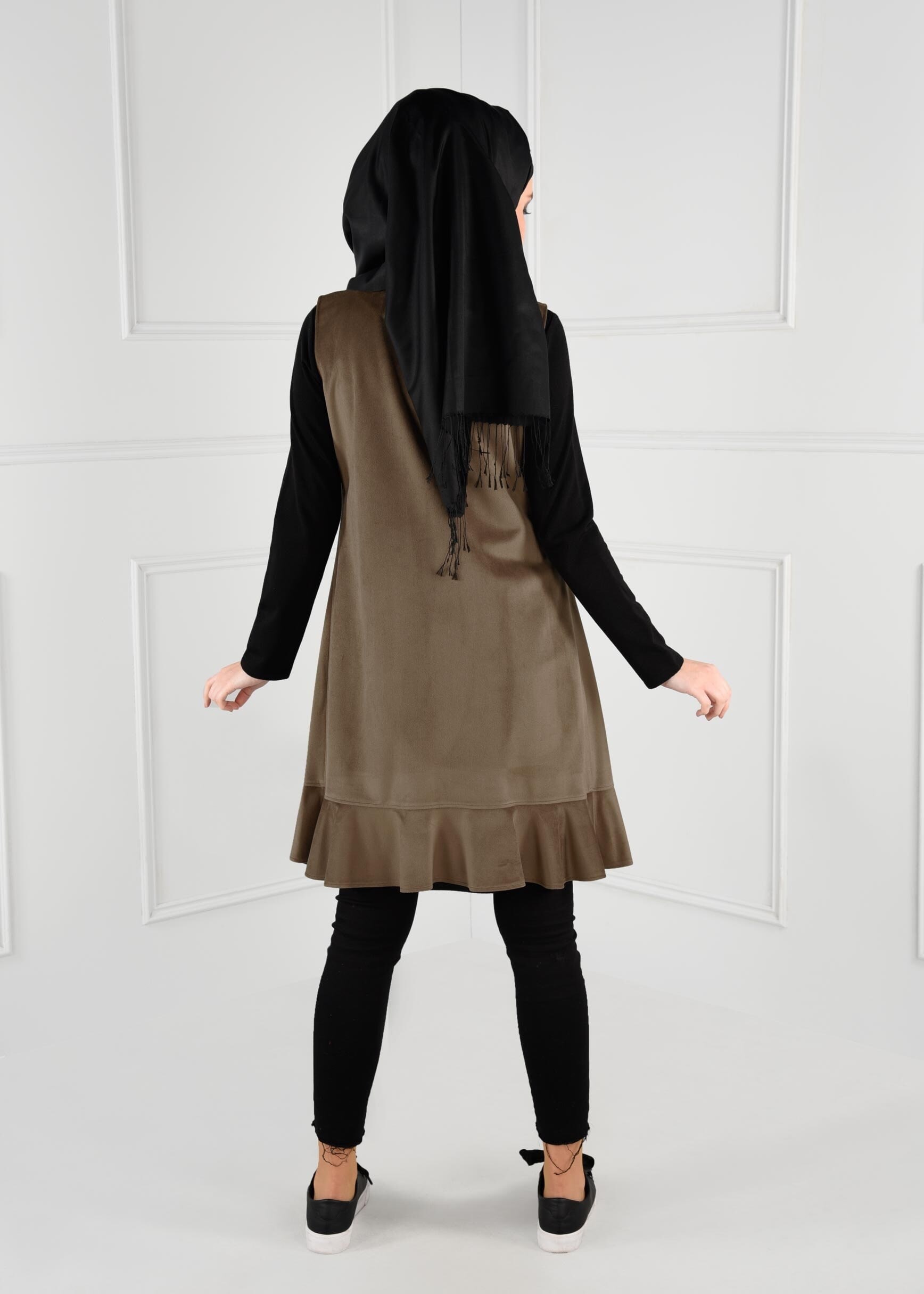 Tesettür giyim KAHVE PAYET DETAYLI ETEK UCU VOLANLI YELEK 4834