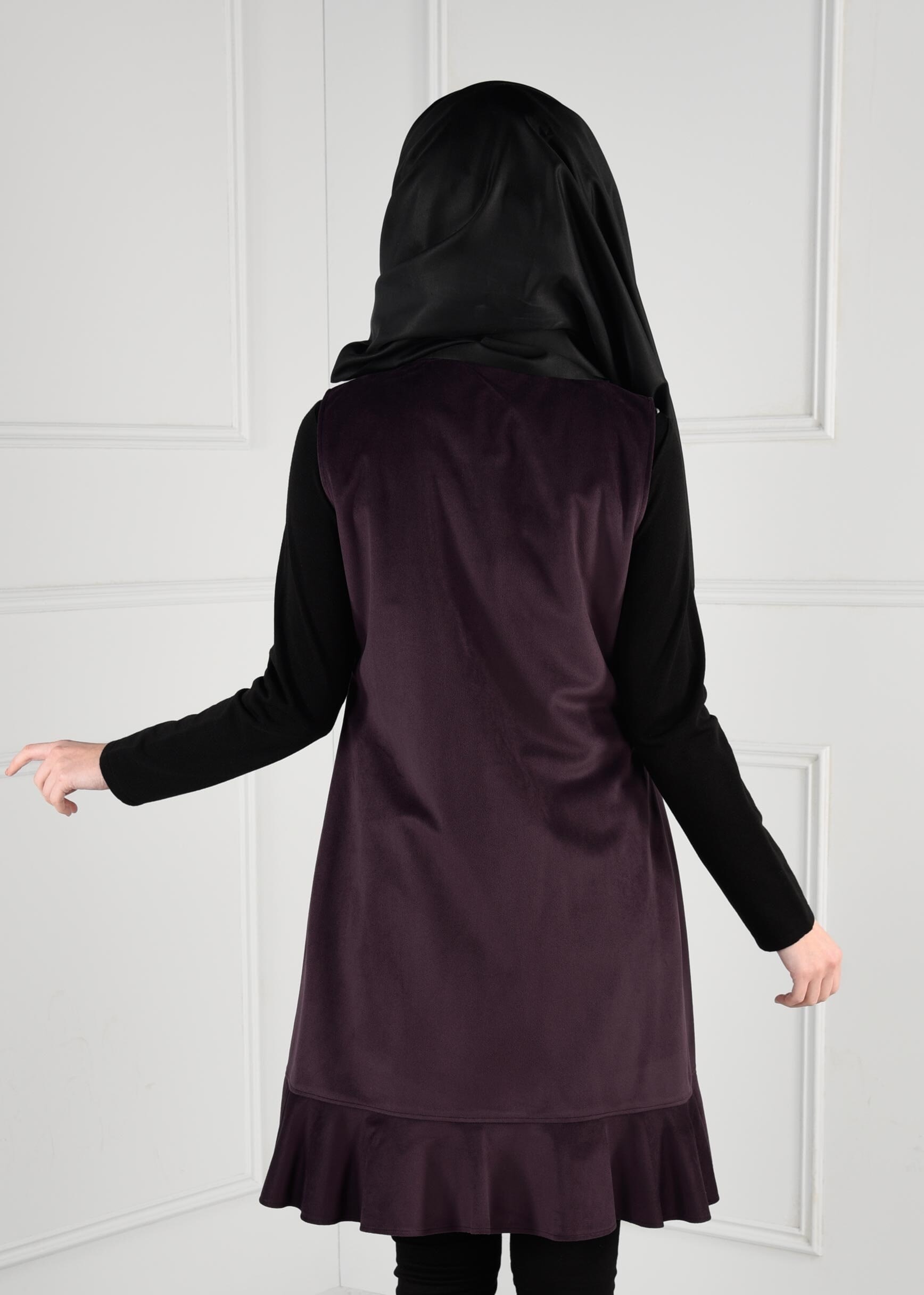 Tesettür giyim MÜRDÜM PAYET DETAYLI ETEK UCU VOLANLI YELEK 4834