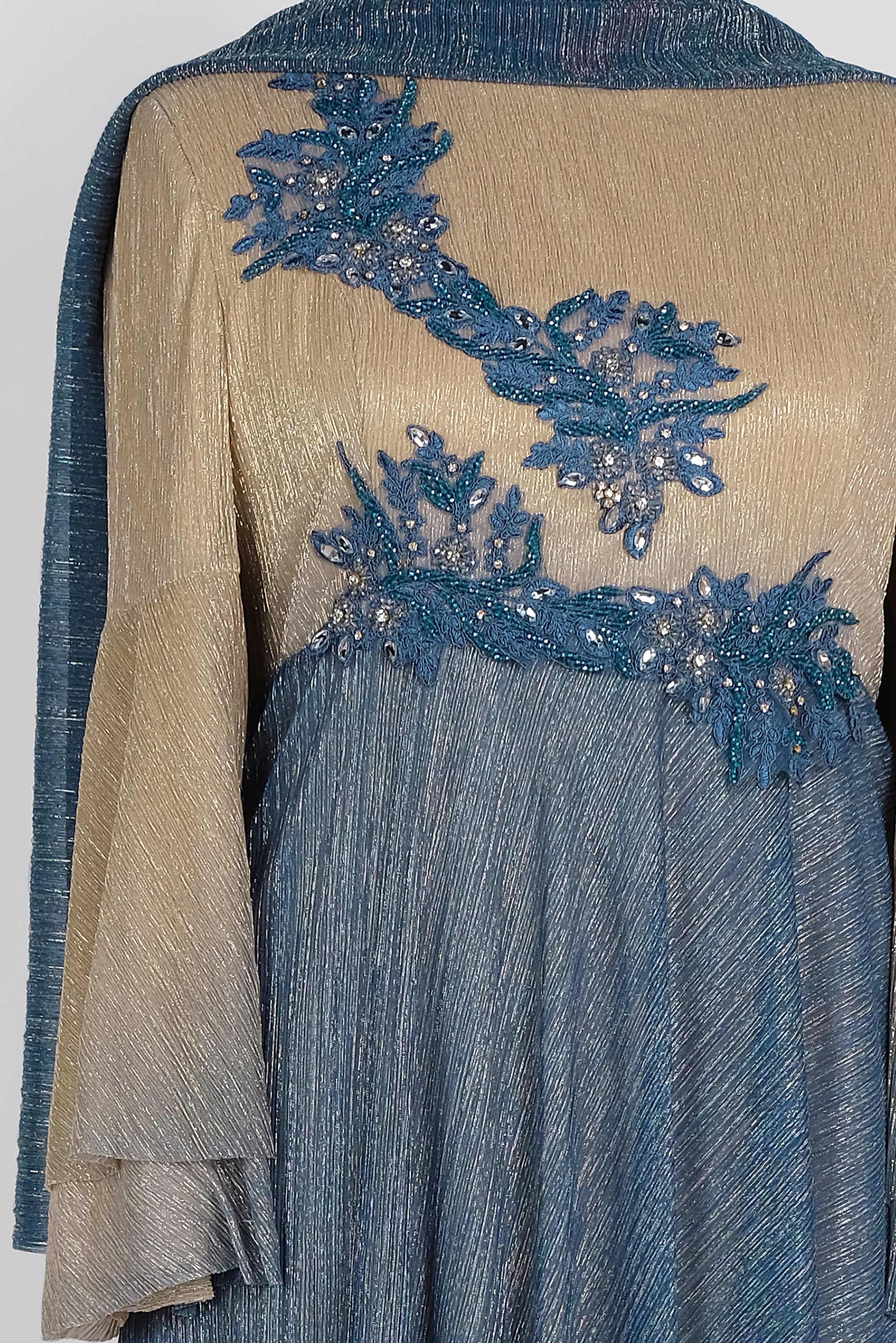 Tesettür giyim BEJ TAŞ DETAYLI DEGRADE ABİYE ELBİSE 5425