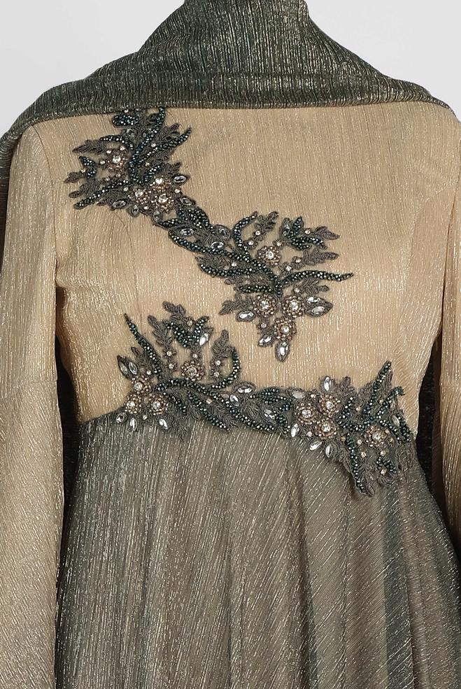 Hijab clothing BEIGE EVENING DRESS WITH GEM 5425 - ALVİNA