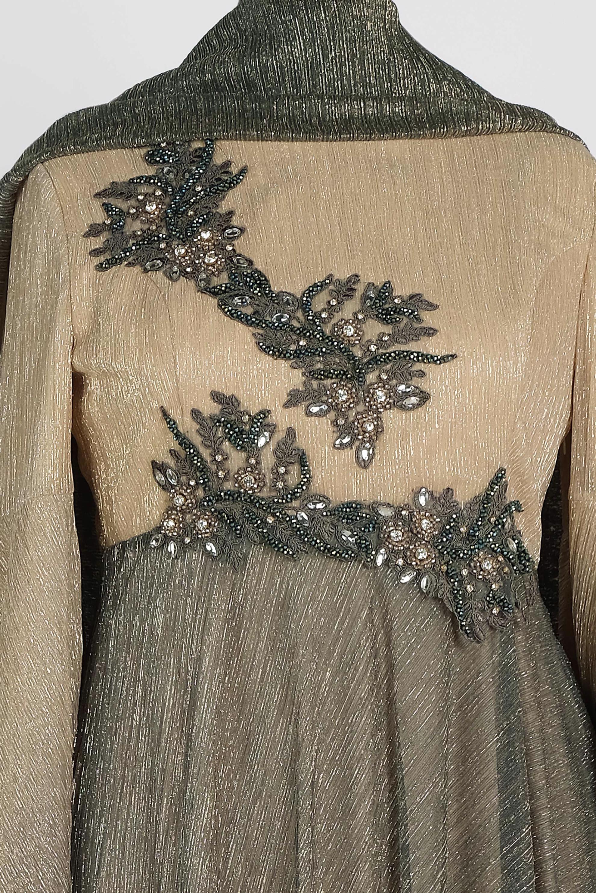 Tesettür giyim BEJ TAŞ DETAYLI DEGRADE ABİYE ELBİSE 5425