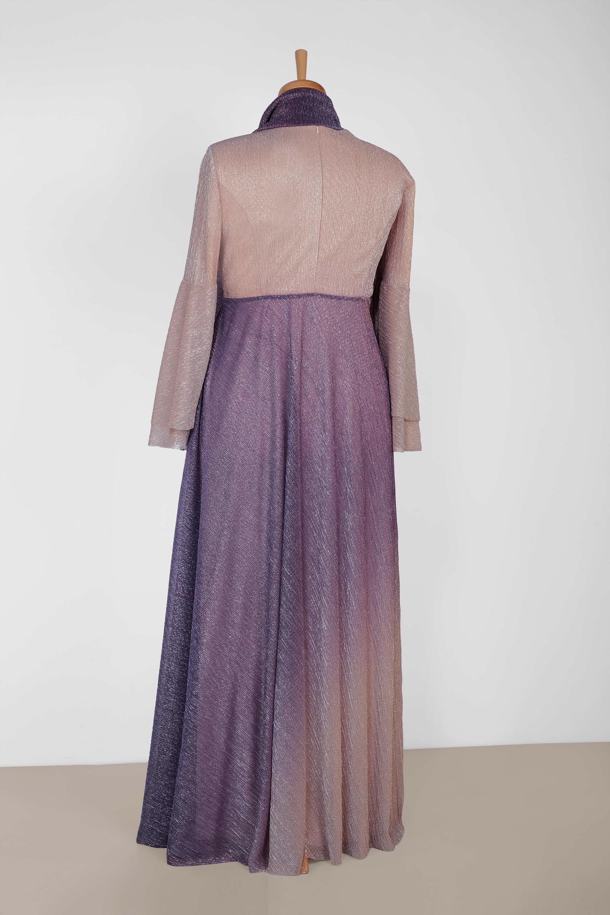 Tesettür giyim GRİ TAŞ DETAYLI DEGRADE ABİYE ELBİSE 5425