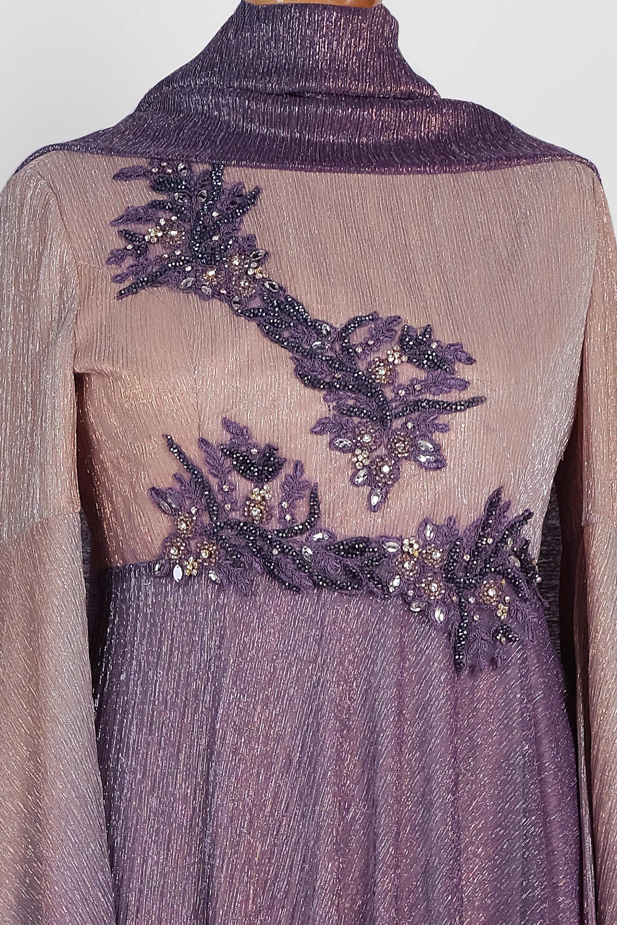 Tesettür giyim GRİ TAŞ DETAYLI DEGRADE ABİYE ELBİSE 5425