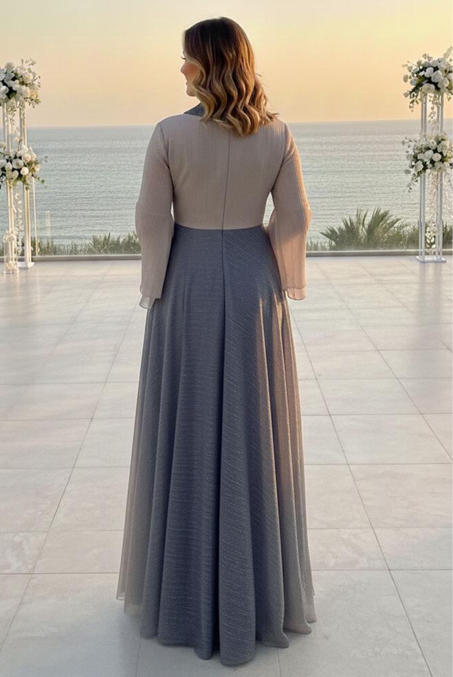 Hijab clothing GREY EVENING DRESS WITH GEM 5425 - ALVİNA