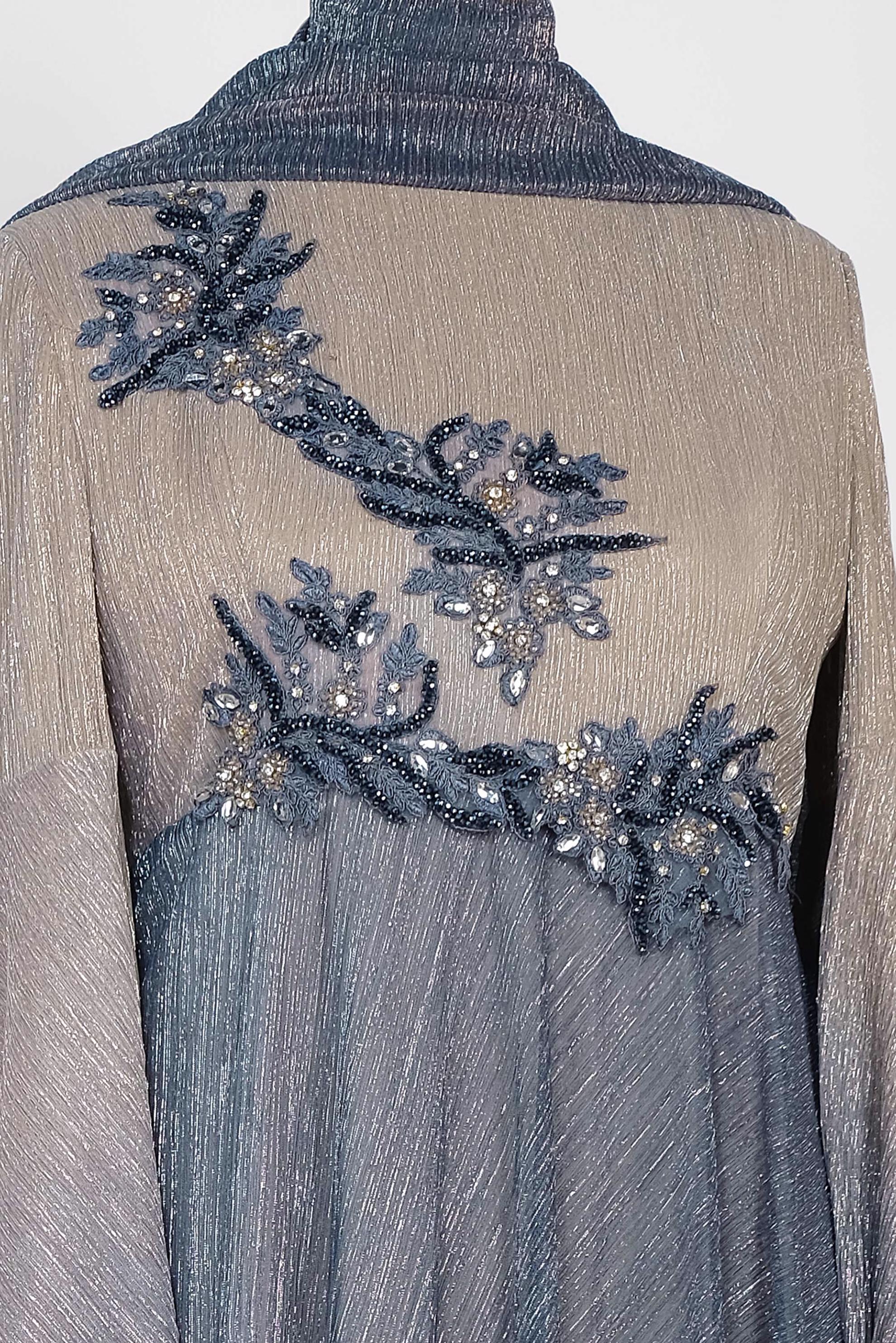 Tesettür giyim GRİ TAŞ DETAYLI DEGRADE ABİYE ELBİSE 5425