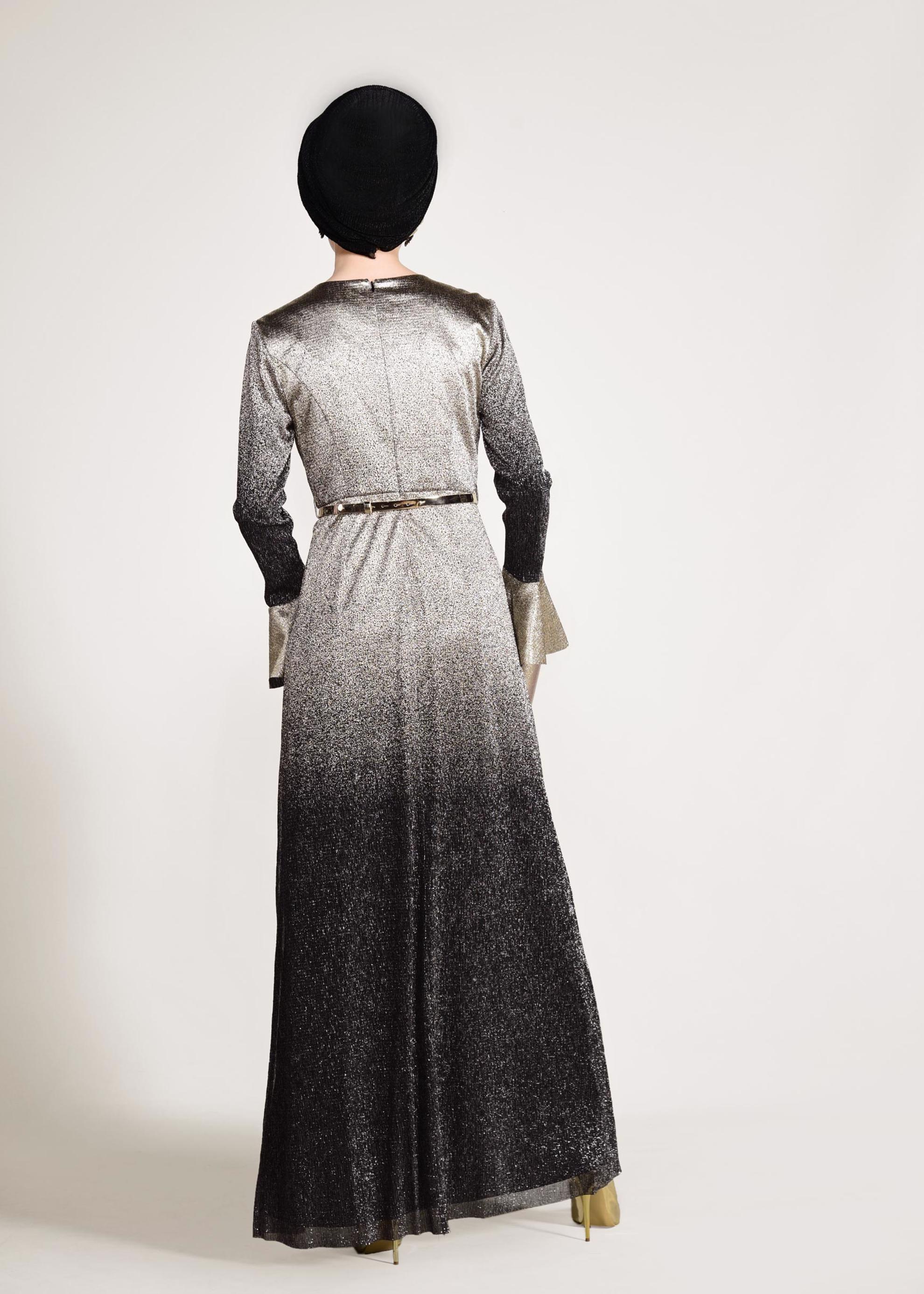 Tesettür giyim SİYAH RENK GEÇİŞLİ SİMLİ ABİYE ELBİSE 5431