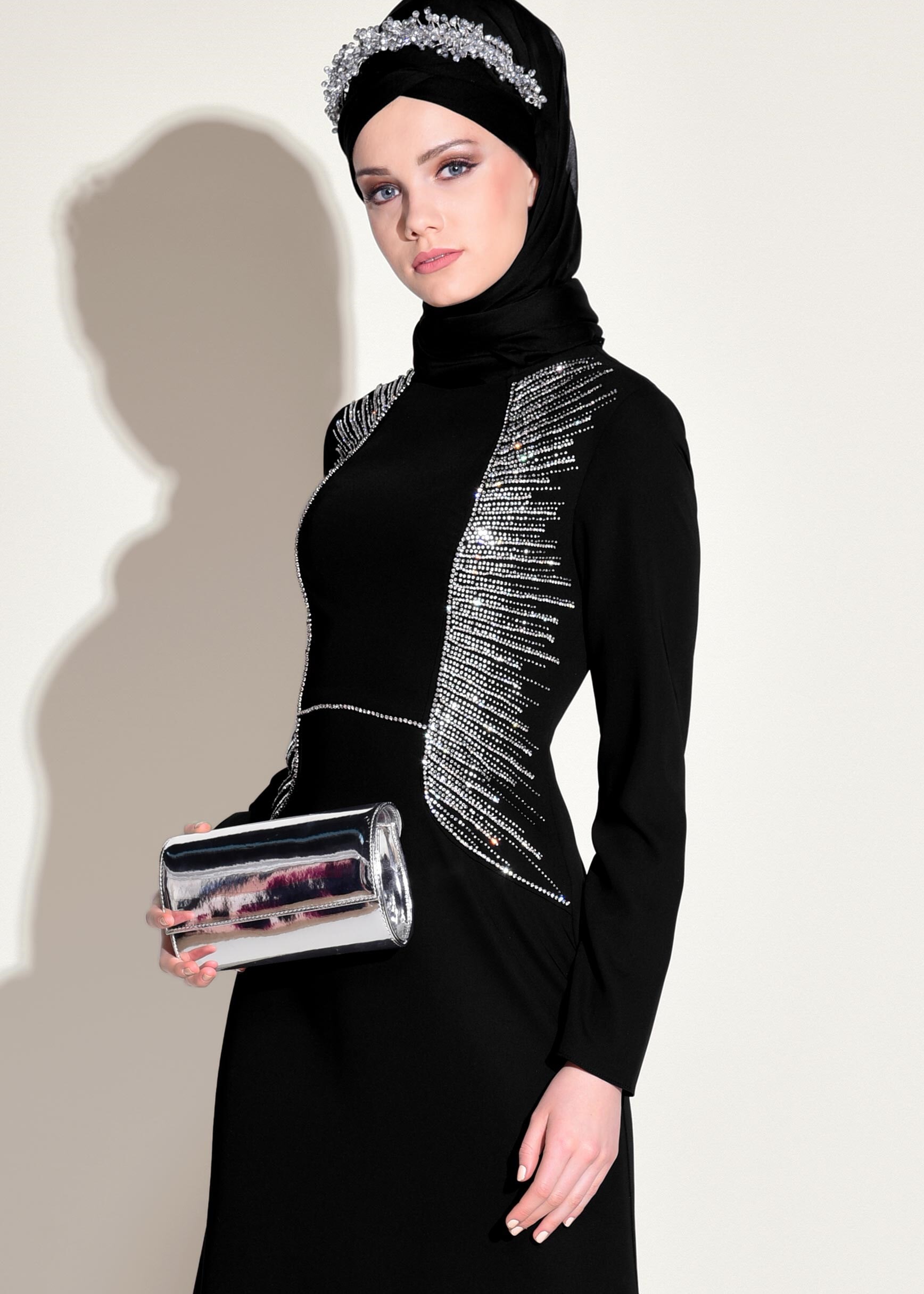 Tesettür giyim SİYAH TAŞLI ABİYE ELBİSE 5432 