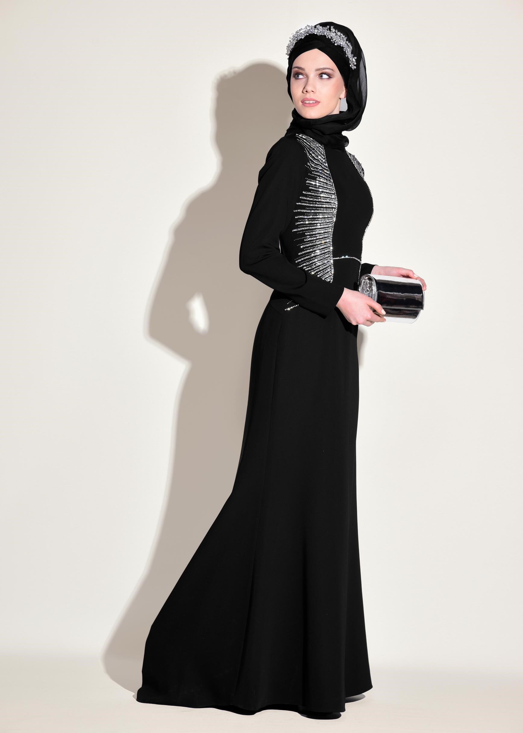 Tesettür giyim SİYAH TAŞLI ABİYE ELBİSE 5432 