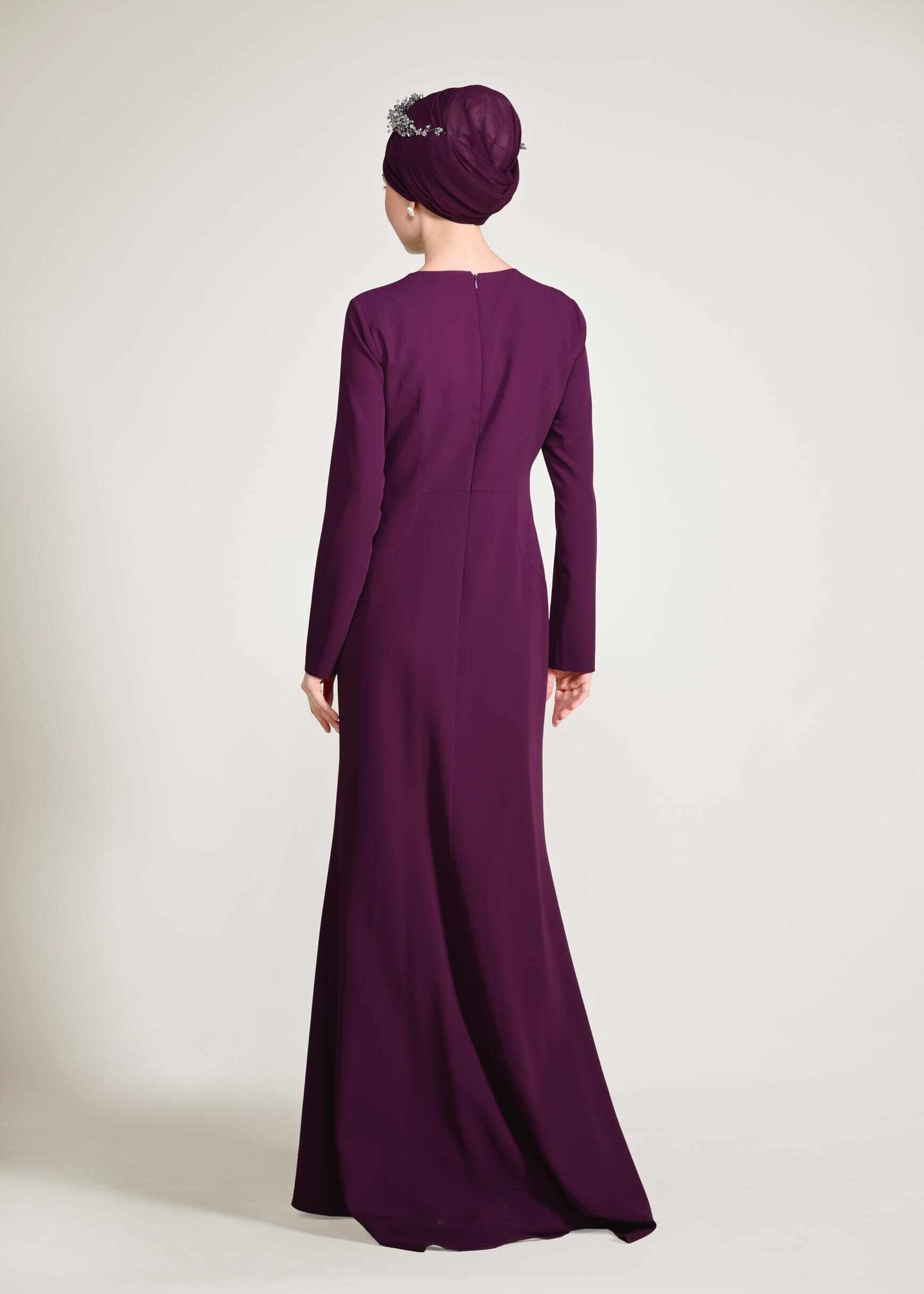 Tesettür giyim MOR TAŞLI ABİYE ELBİSE 5432 