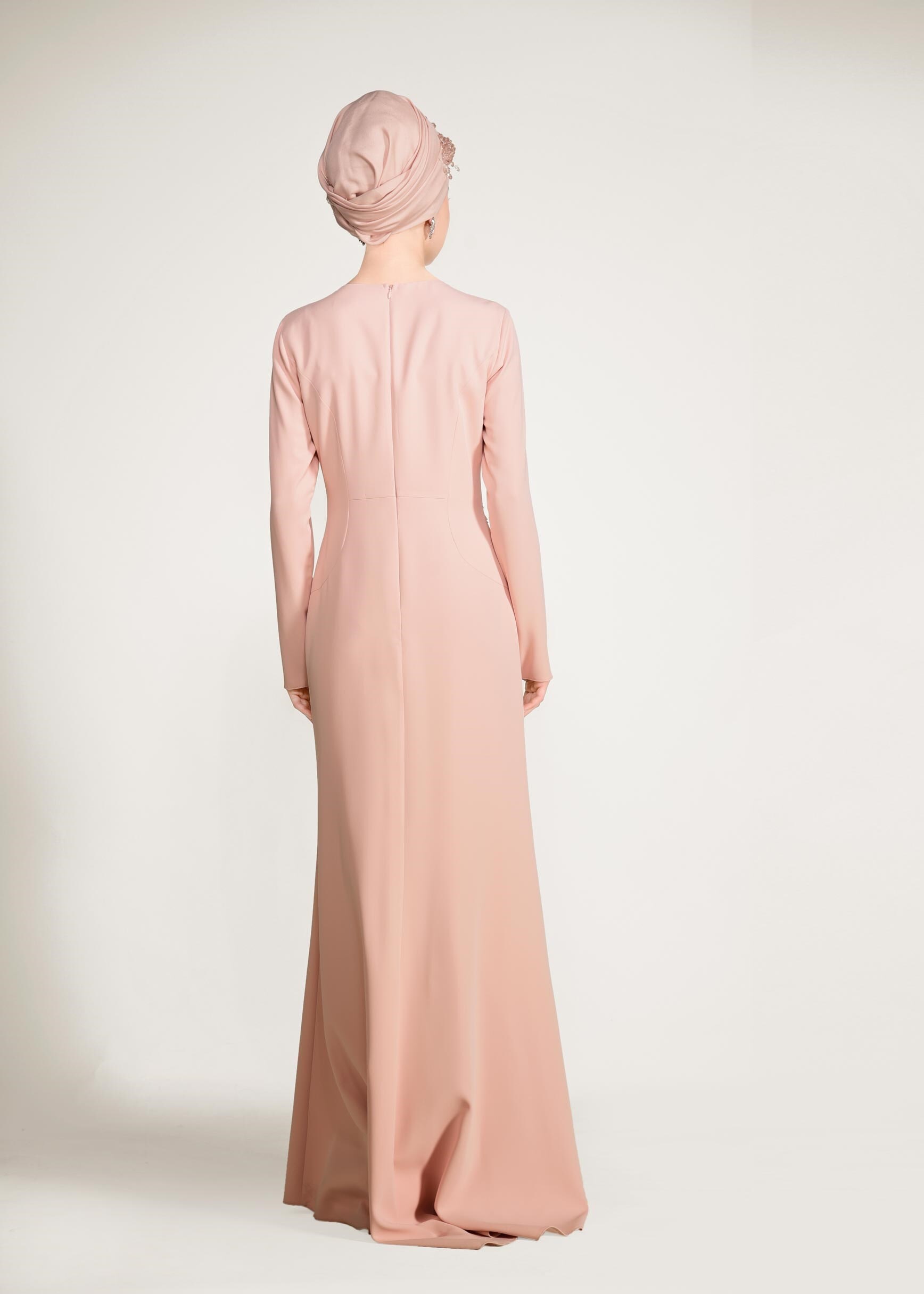 Tesettür giyim PUDRA TAŞLI ABİYE ELBİSE 5432 