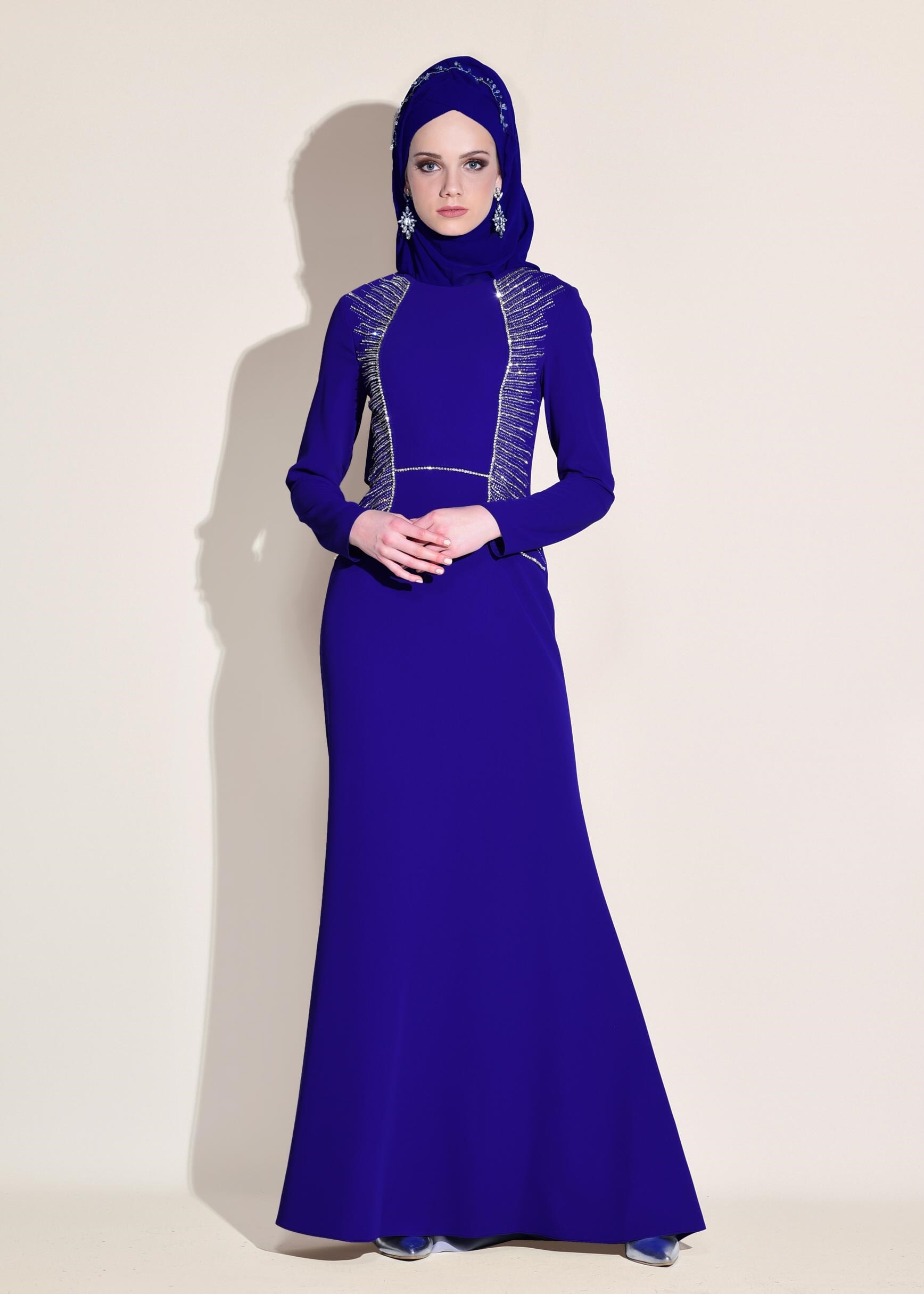 Tesettür giyim MAVİ TAŞLI ABİYE ELBİSE 5432 