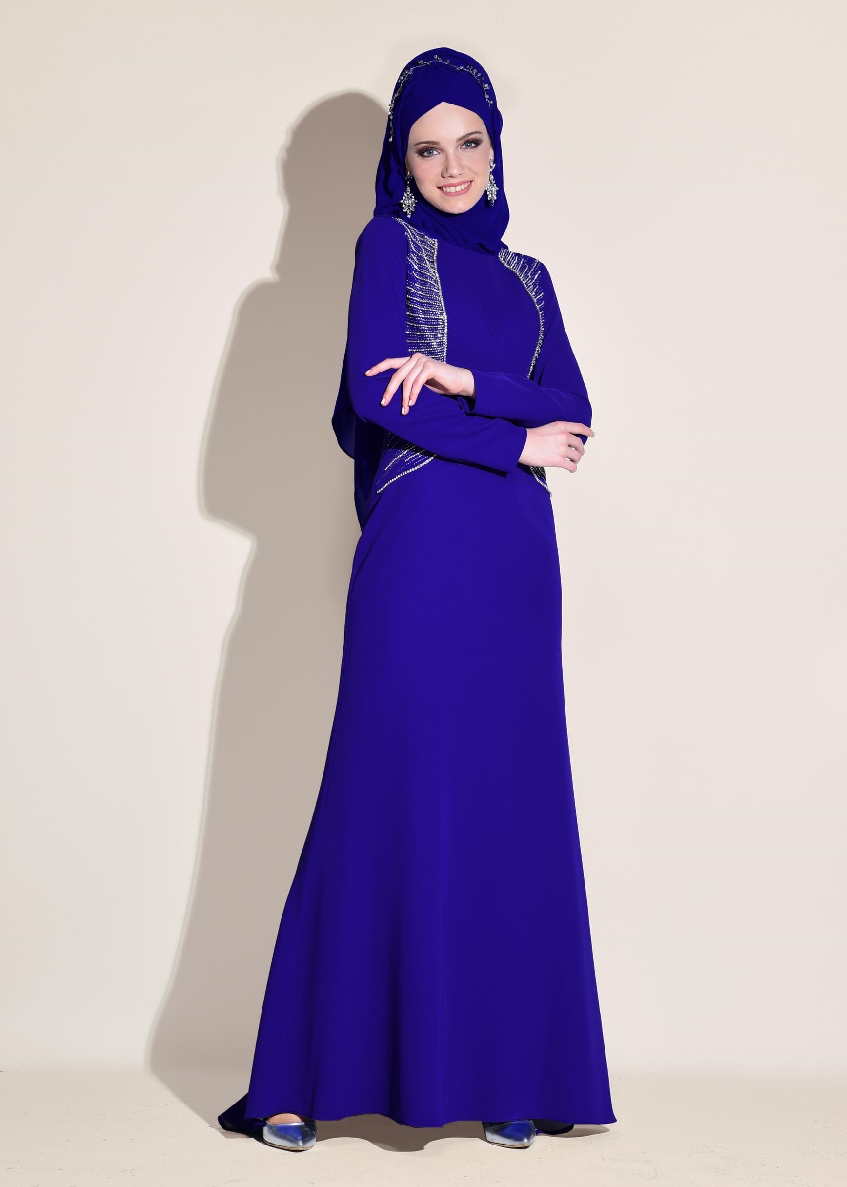 Tesettür giyim MAVİ TAŞLI ABİYE ELBİSE 5432 
