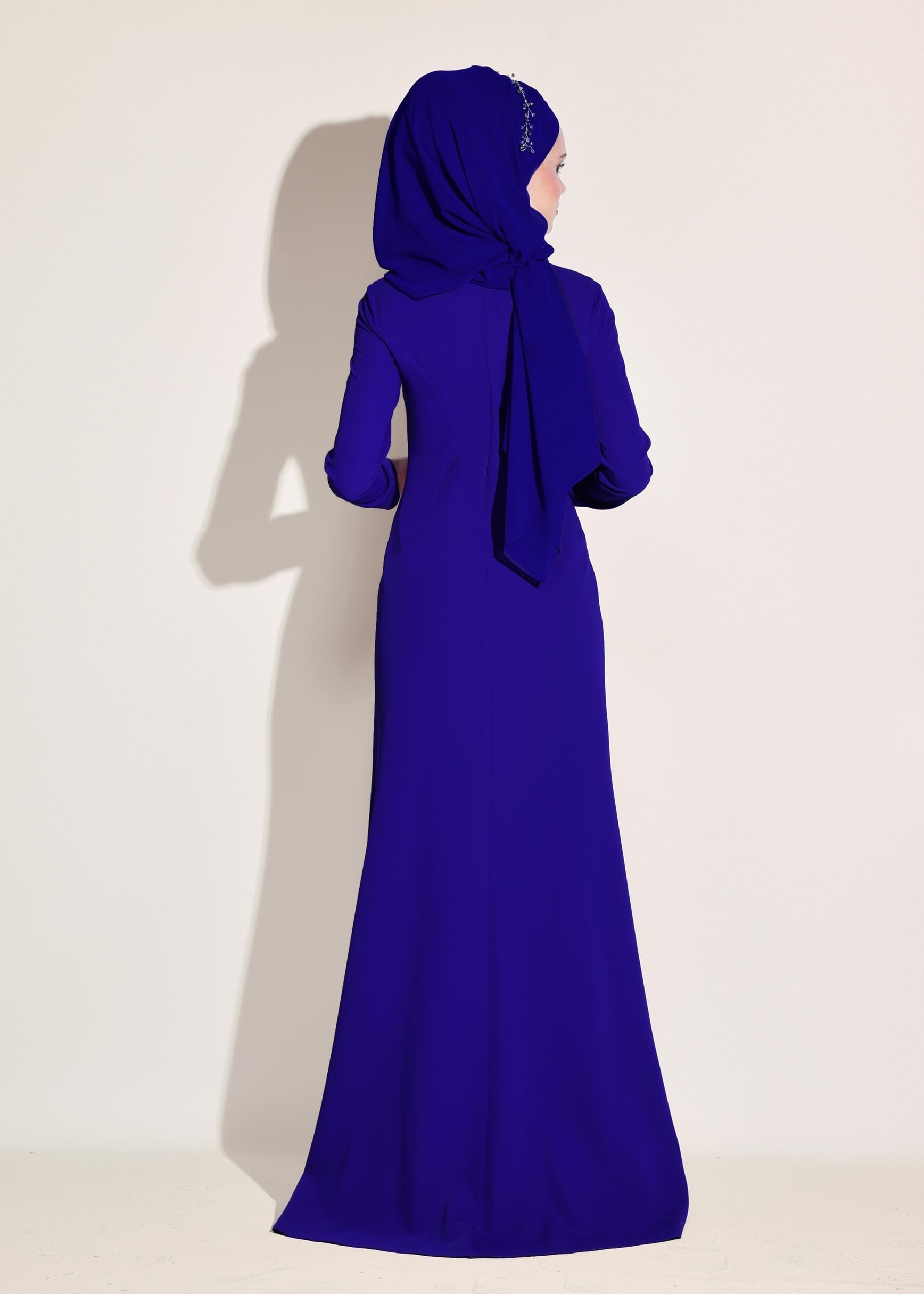 Tesettür giyim MAVİ TAŞLI ABİYE ELBİSE 5432 