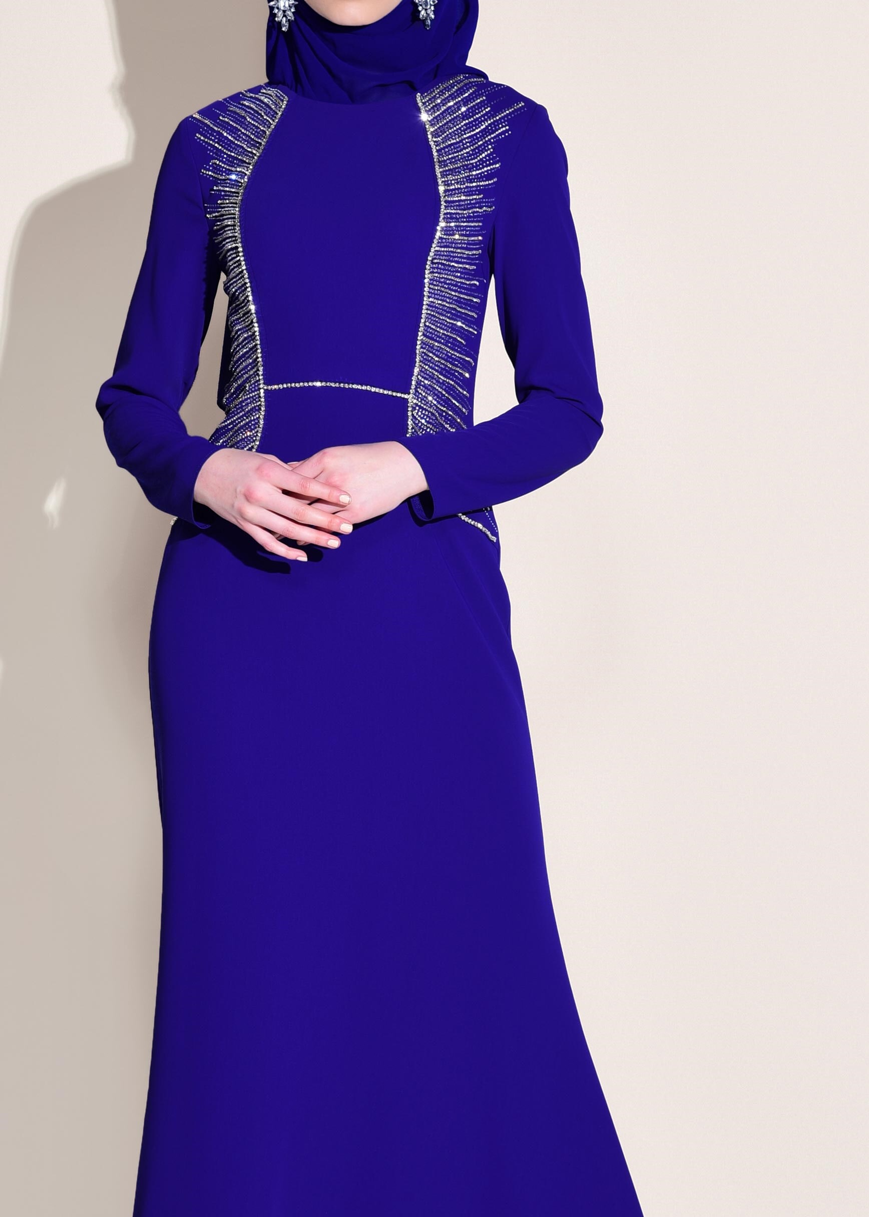 Tesettür giyim MAVİ TAŞLI ABİYE ELBİSE 5432 