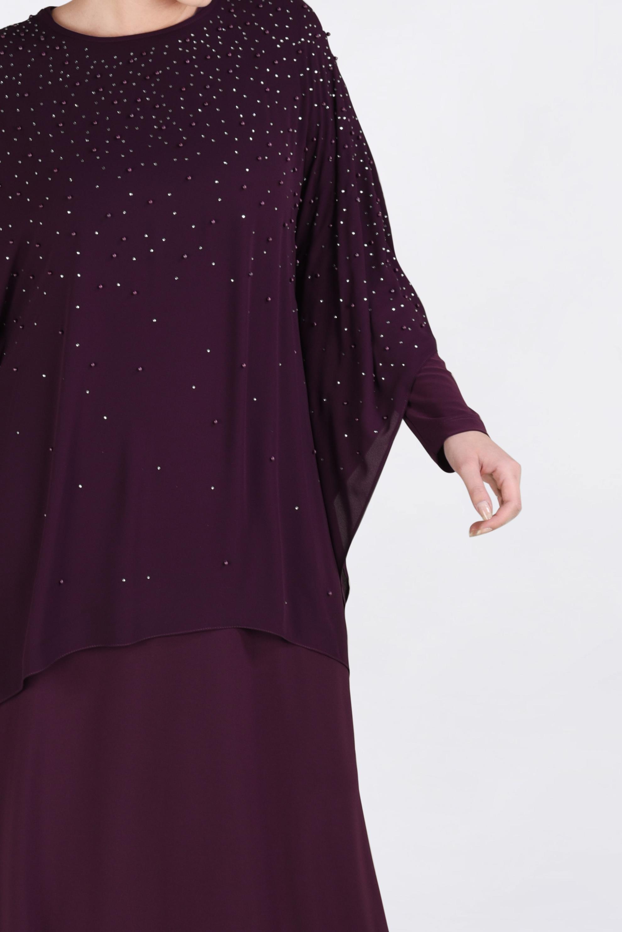 Tesettür giyim MÜRDÜM İNCİ İŞLEMELİ 2&prime;Lİ ABİYE ELBİSE 5462