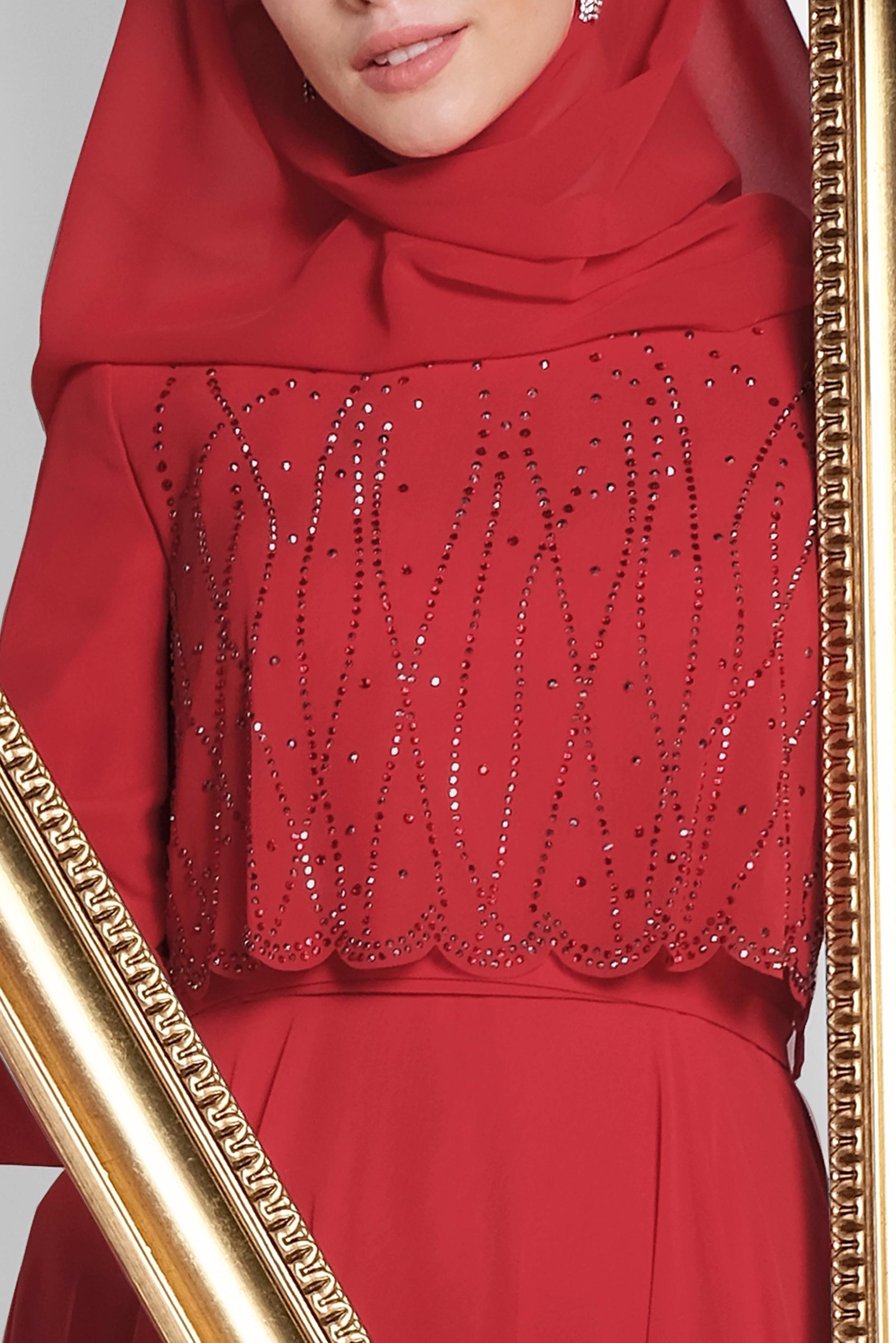 Hijab clothing CLARET RED CHIFFON EVENING DRESS WITH GEM 5471