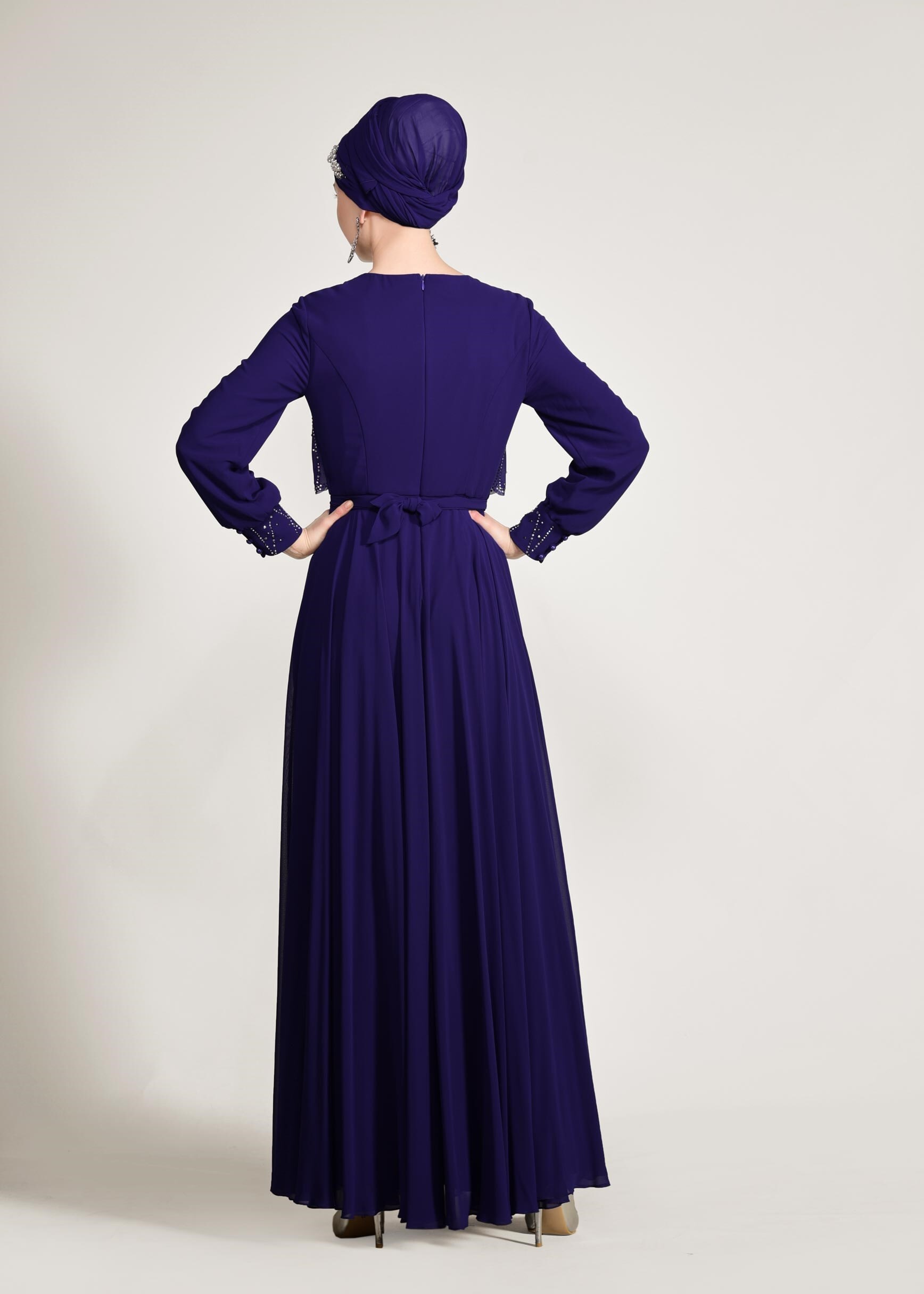 Tesettür giyim MAVİ TAŞ DETAYLI ABİYE ELBİSE 5471