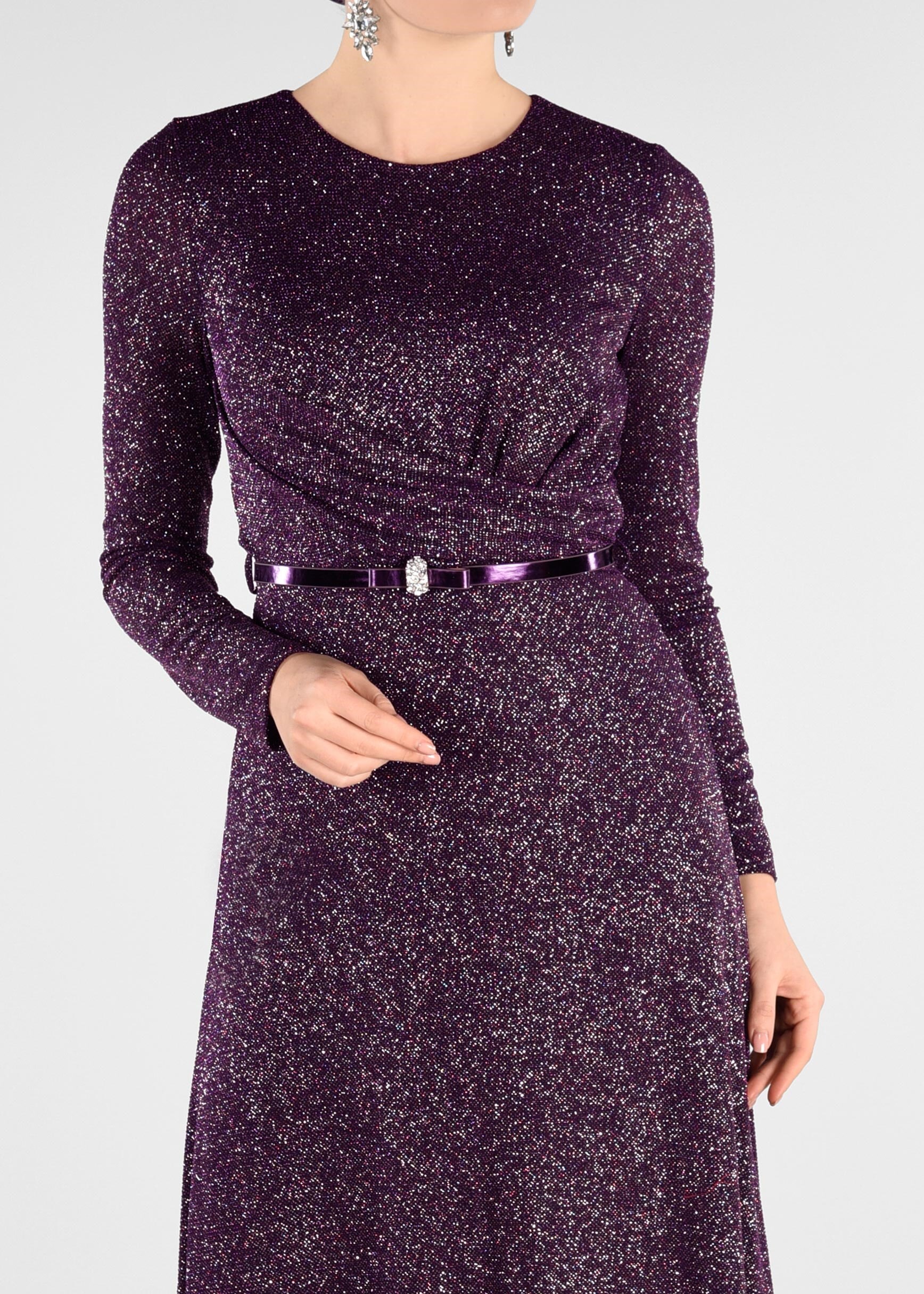 Tesettür giyim MÜRDÜM SİMLİ KUMAŞTAN ABİYE ELBİSE 5473 