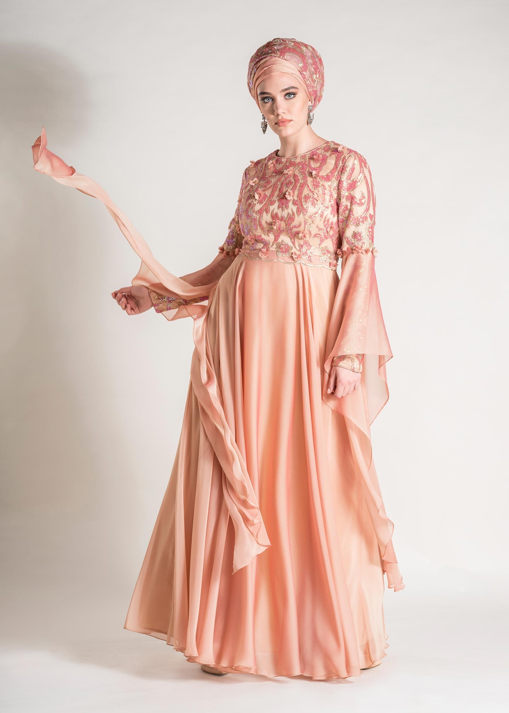 Tesettür giyim PUDRA PUL PAYET ABİYE ELBİSE 5481 