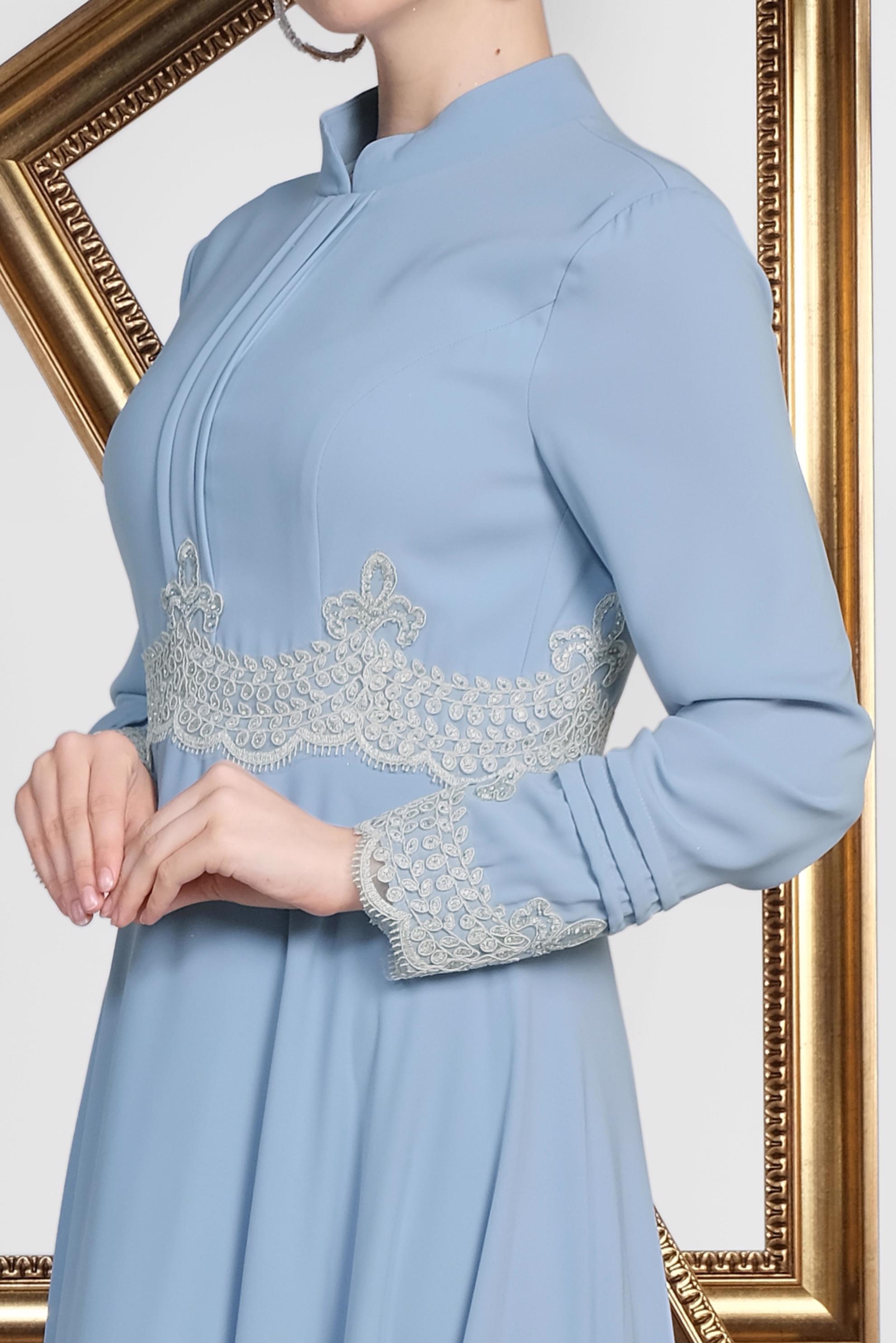 Hijab clothing BLUE Guipure Detail Evening Dresses 5482