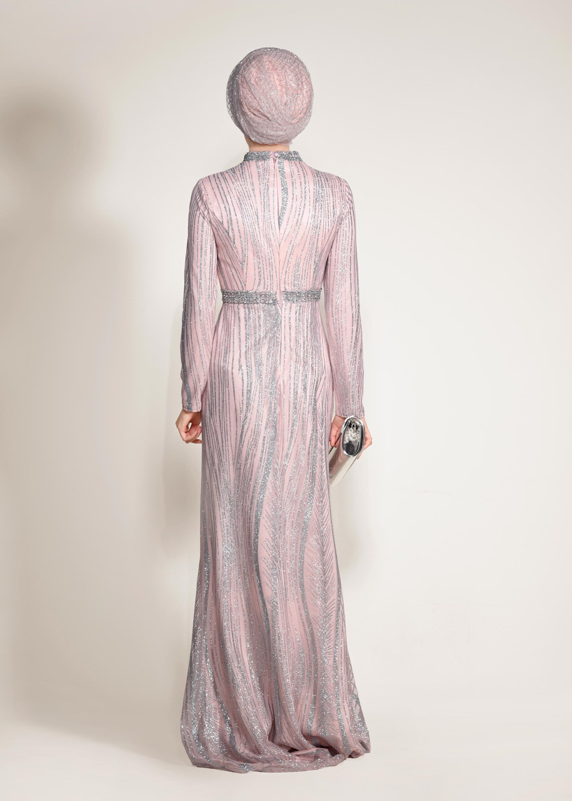 Tesettür giyim PUDRA SİM VE TAŞLI BALIK ABİYE ELBİSE 5503