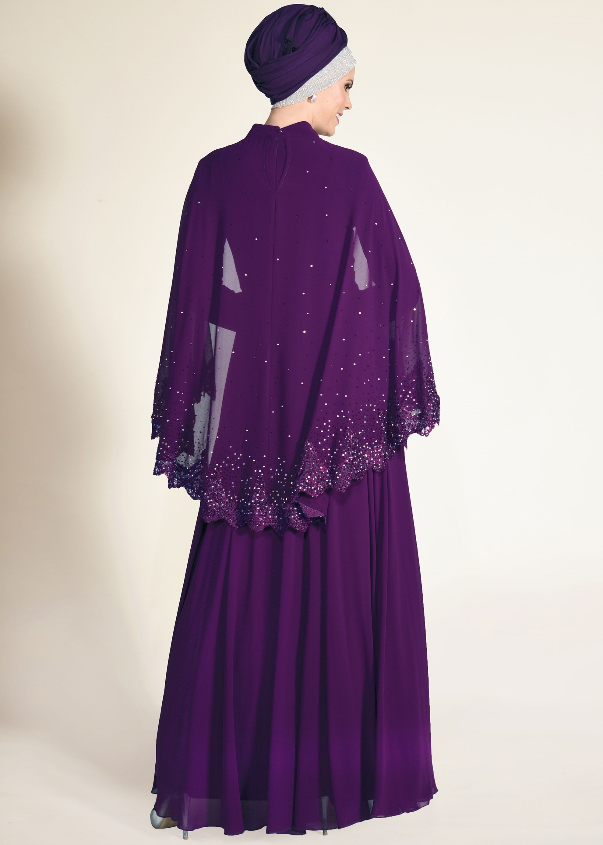 Tesettür giyim MÜRDÜM TAŞLI PELERİNLİ ABİYE ELBİSE 5506