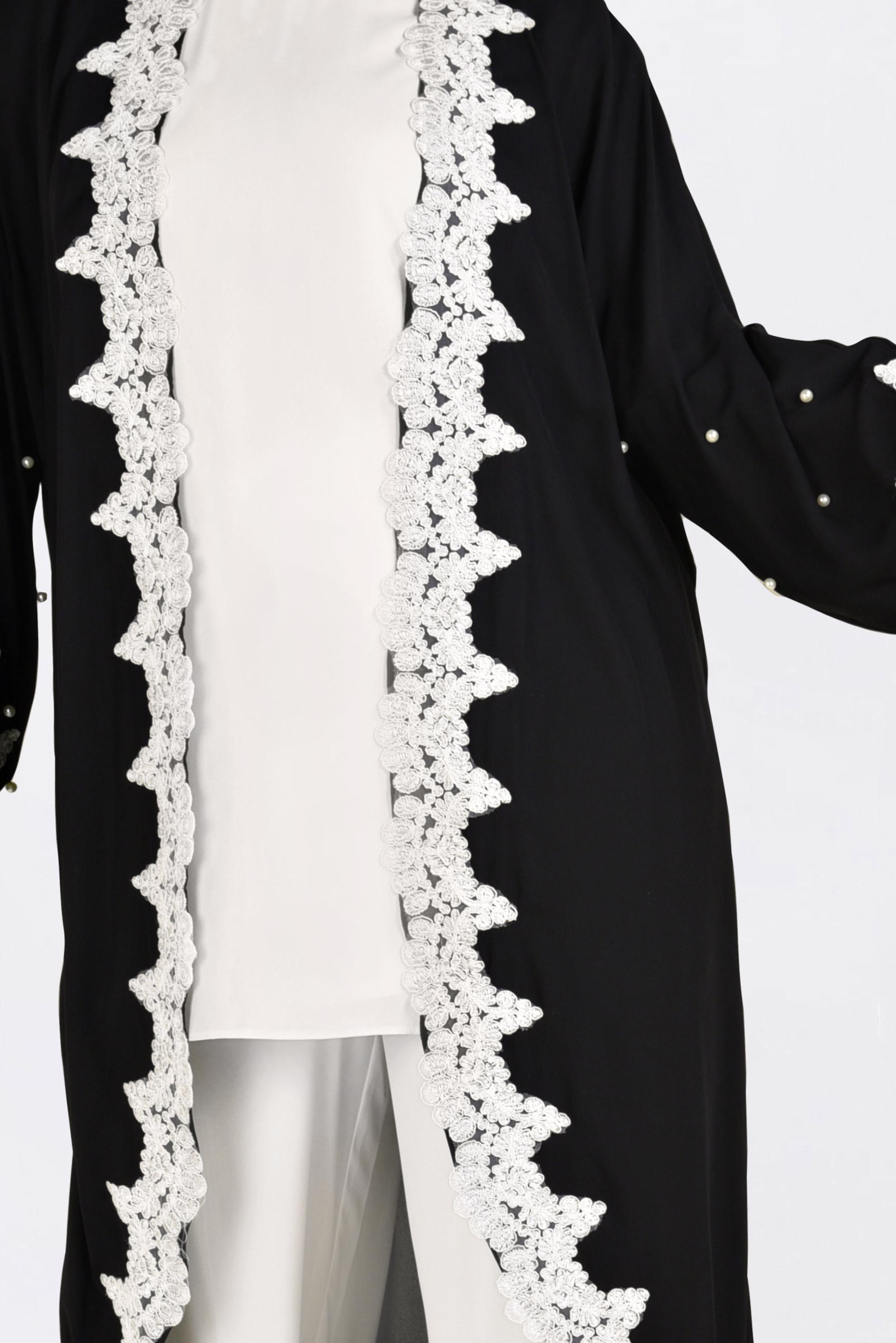 Tesettür giyim SİYAH DANTEL DETAYLI 3&prime;LÜ PANTOLONLU ABİYE 5465