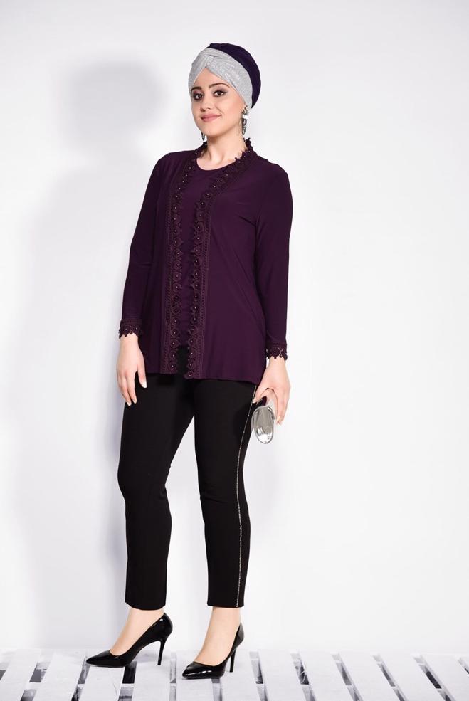 Vêtements hijab POURPRE 2802 VİZONA 2′Lİ BLUZ 44/48 TEK46 - ALVİNA